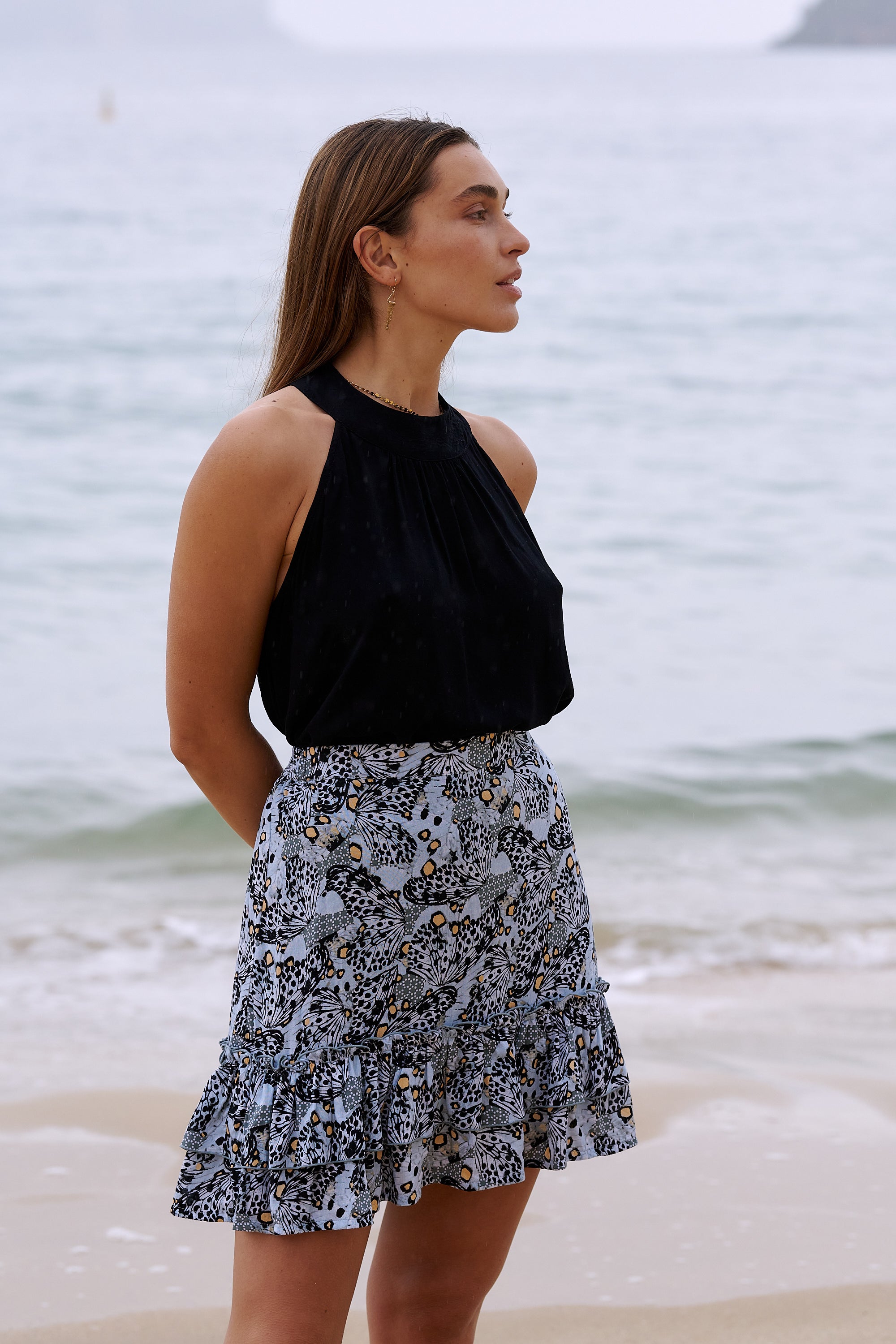 Billie Layered Mini Skirt ~ Cool grey Butterfly