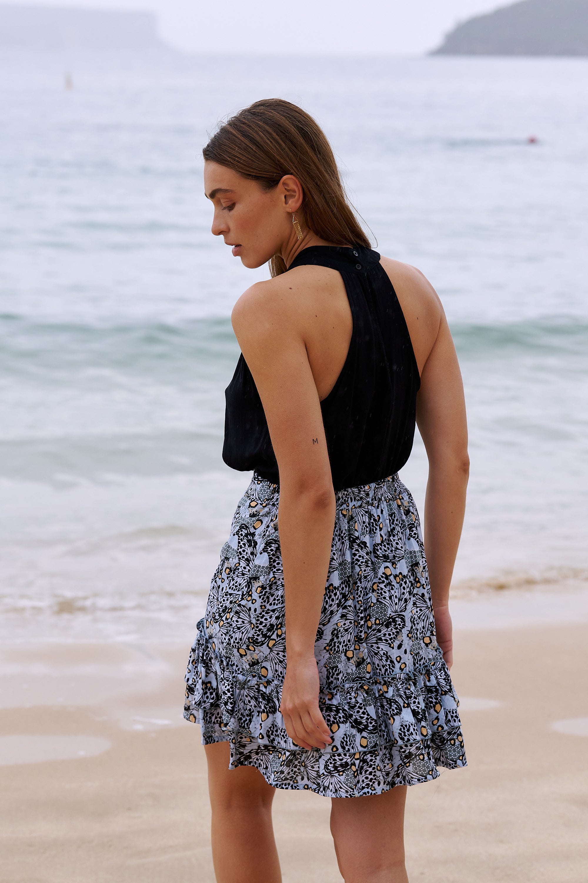 Billie Layered Mini Skirt ~ Cool grey Butterfly