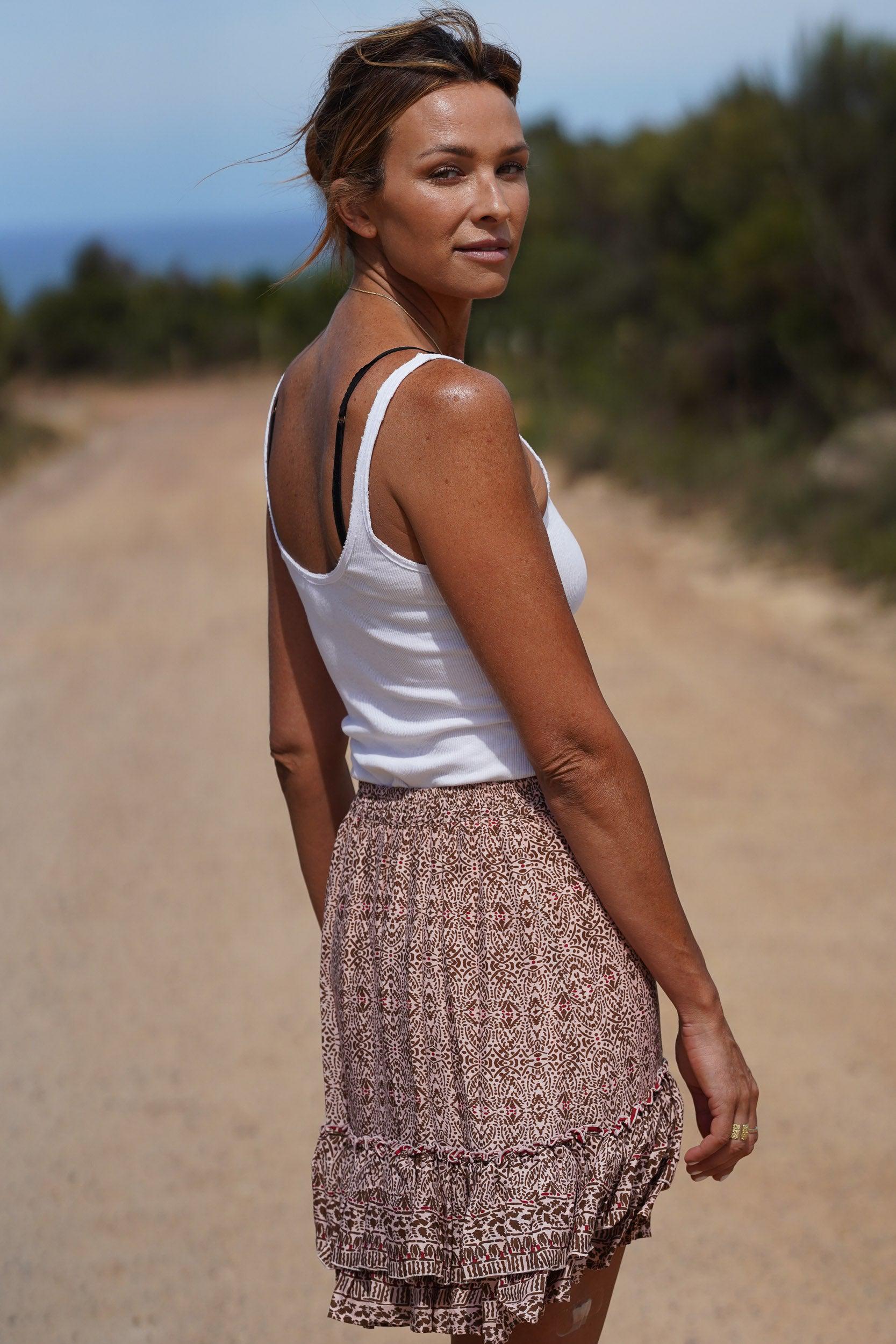 Billie Layered Mini Skirt ~ Coral and Amber-Skirt-Harla