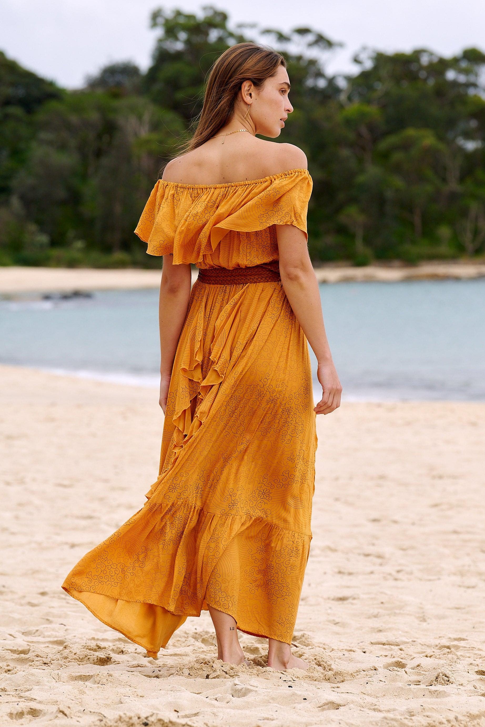Carmen Frill Maxi Dress ~ Burnt Orange