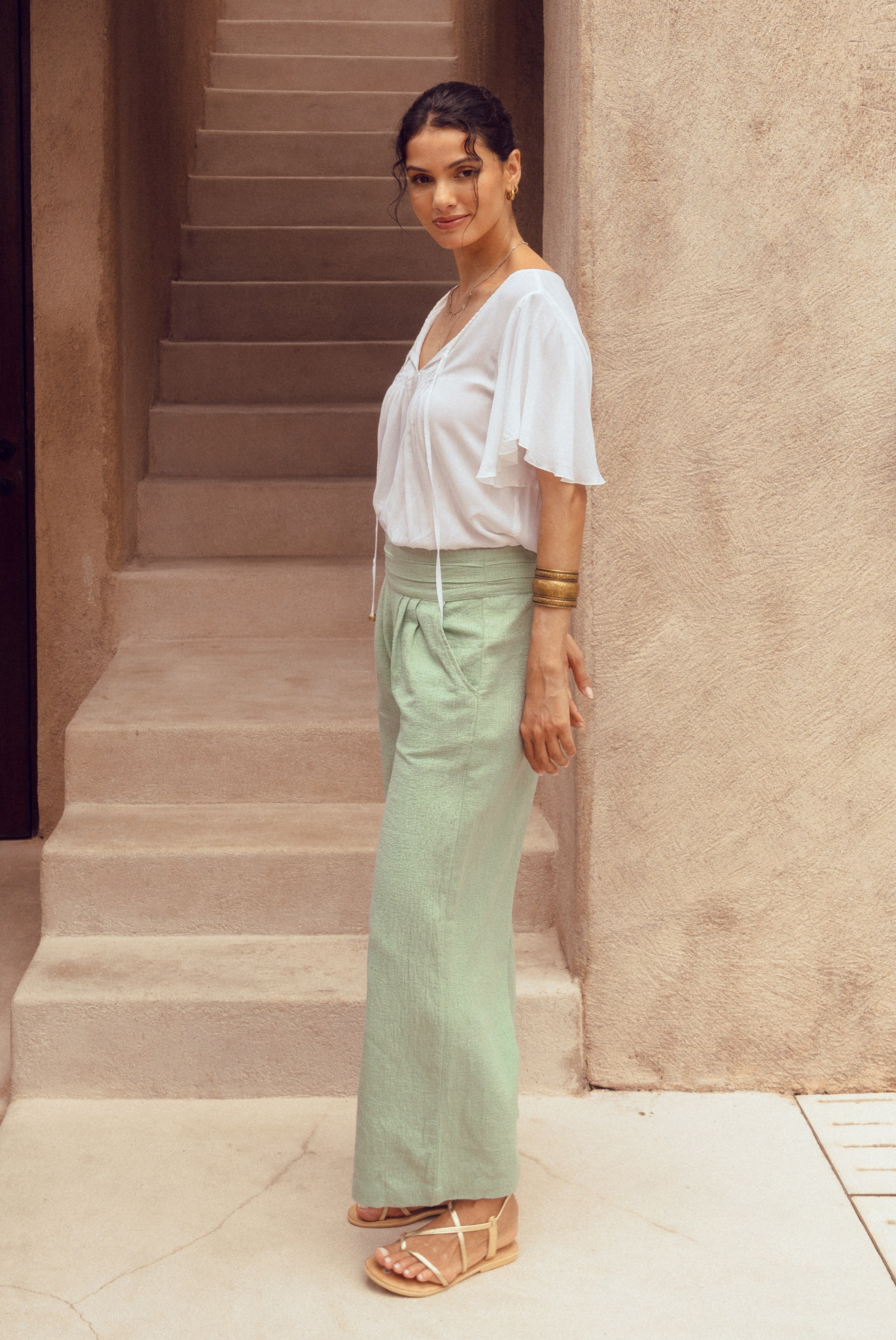 Coco Cotton-Linen Pants ~ Sage