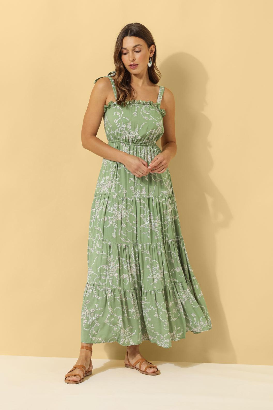 Florence Tiered Maxi Dress ~ Sage Floral