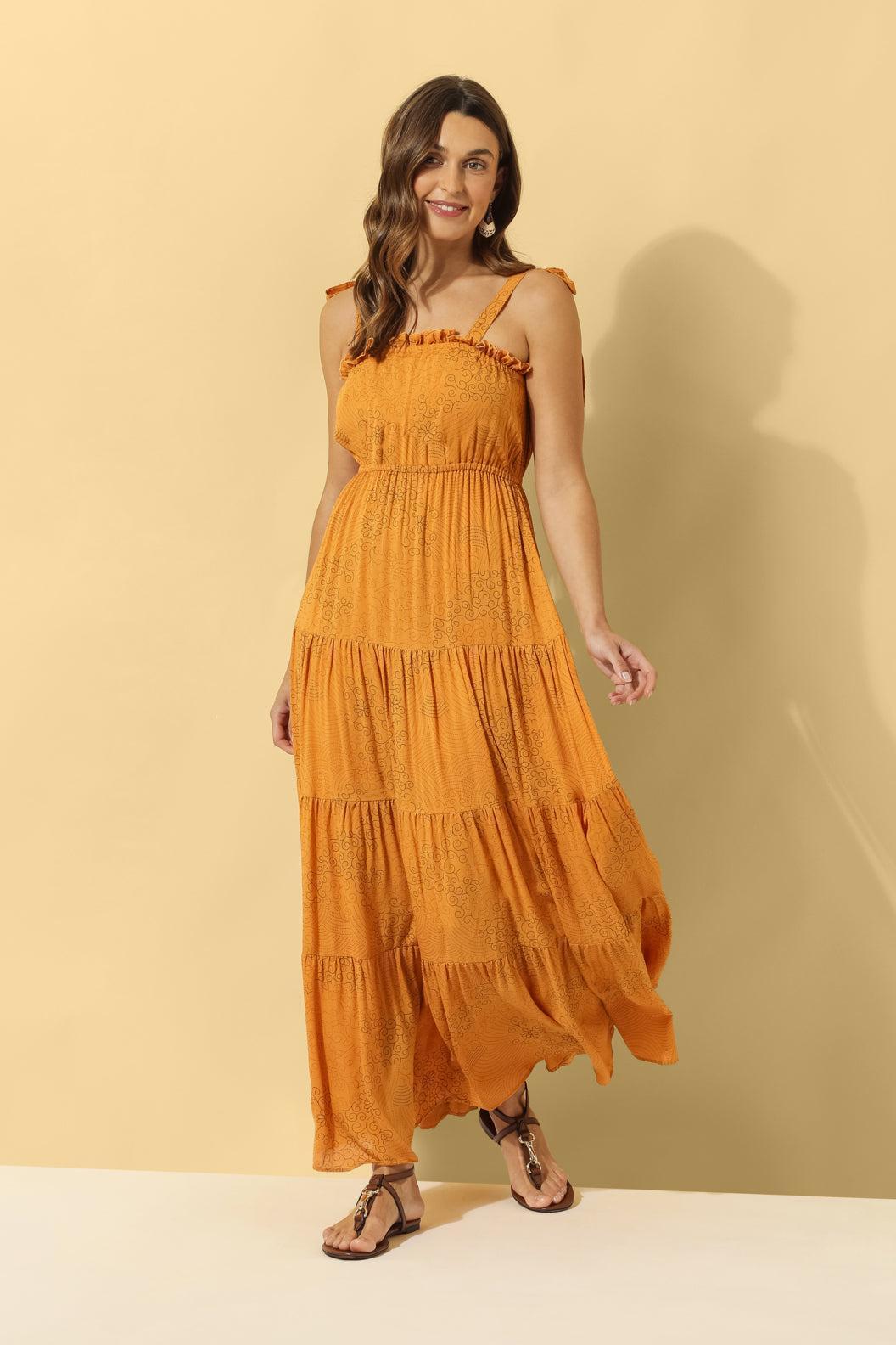 Harla burnt orange maxi tiered dress