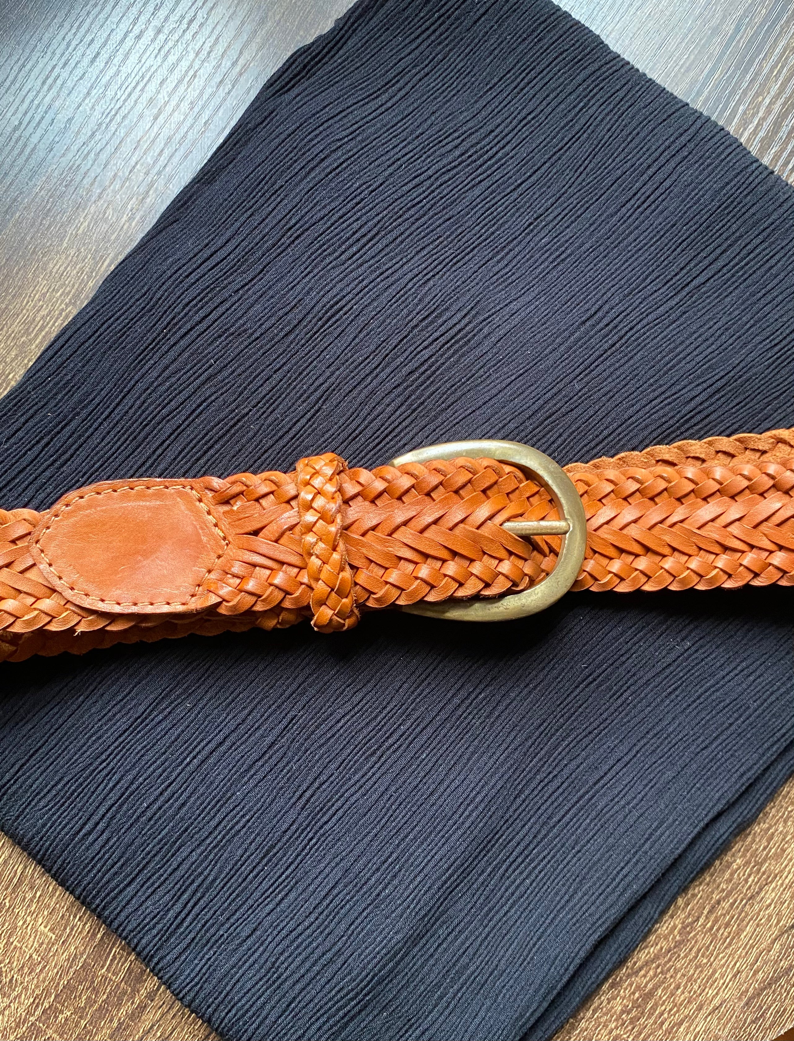 Mish 100% Leather Woven Belt ~ Golden Tan