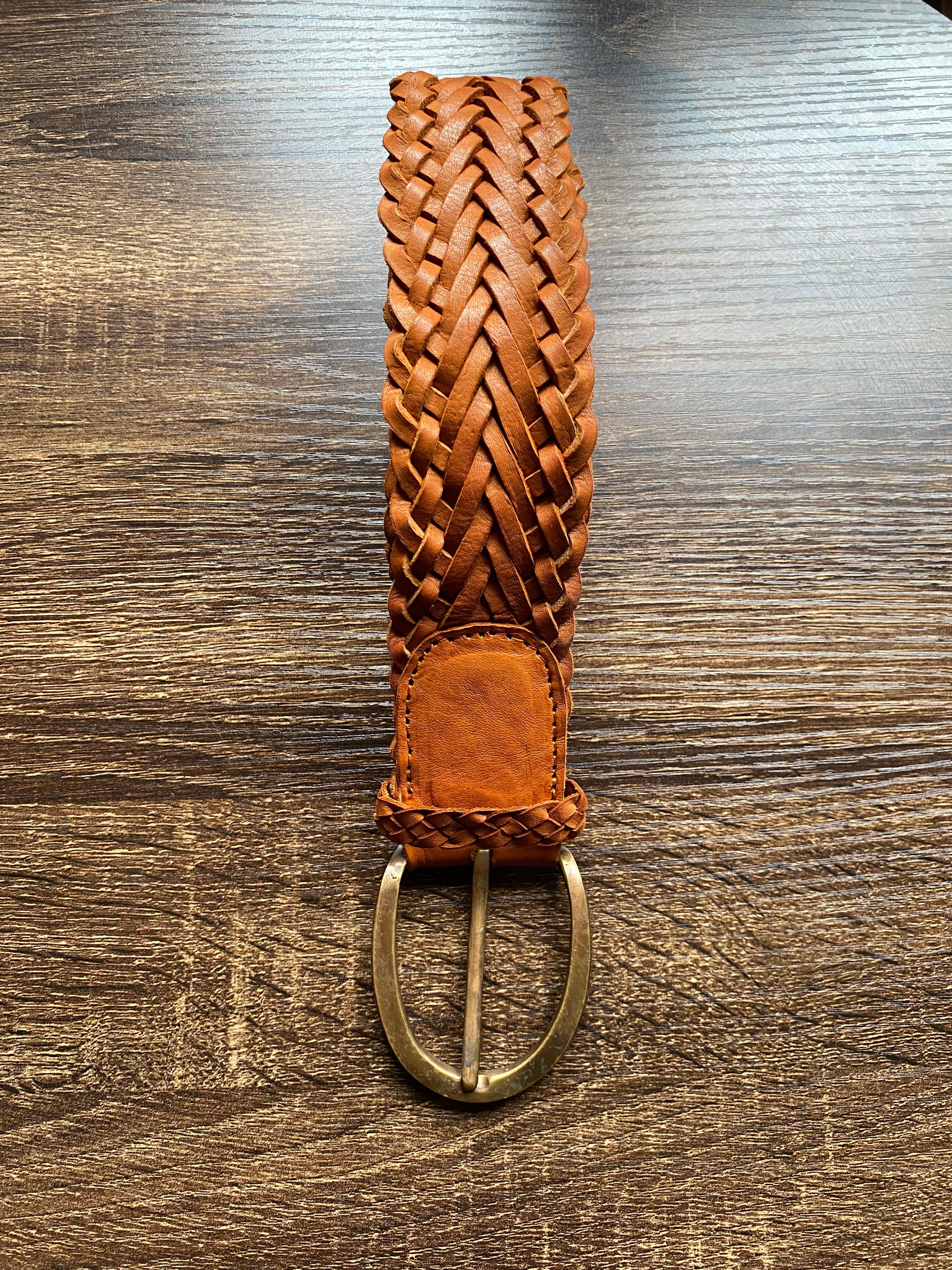 Mish 100% Leather Woven Belt ~ Golden Tan