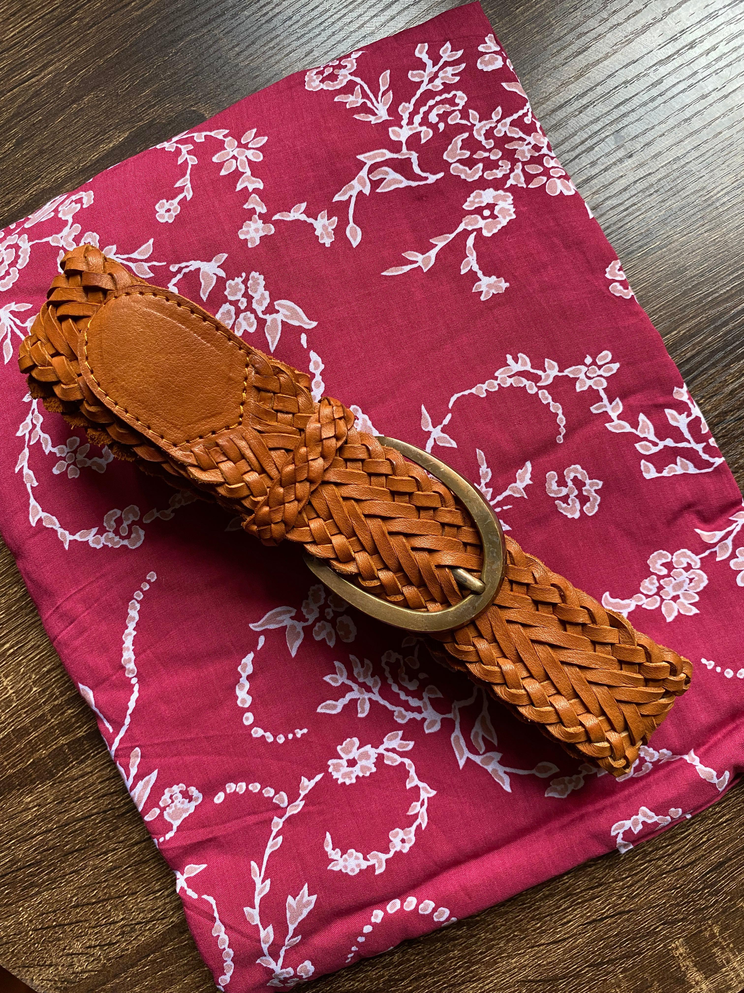 Mish 100% Leather Woven Belt ~ Golden Tan