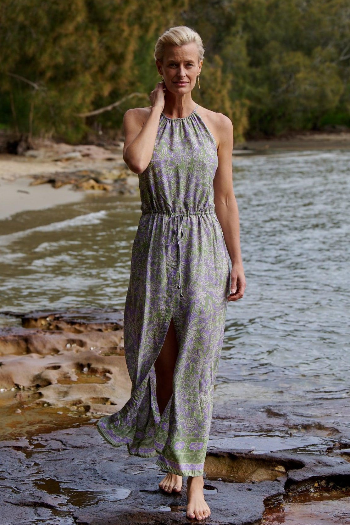 Lyla Drawstring Dress ~ Sage & Lavendar Batik