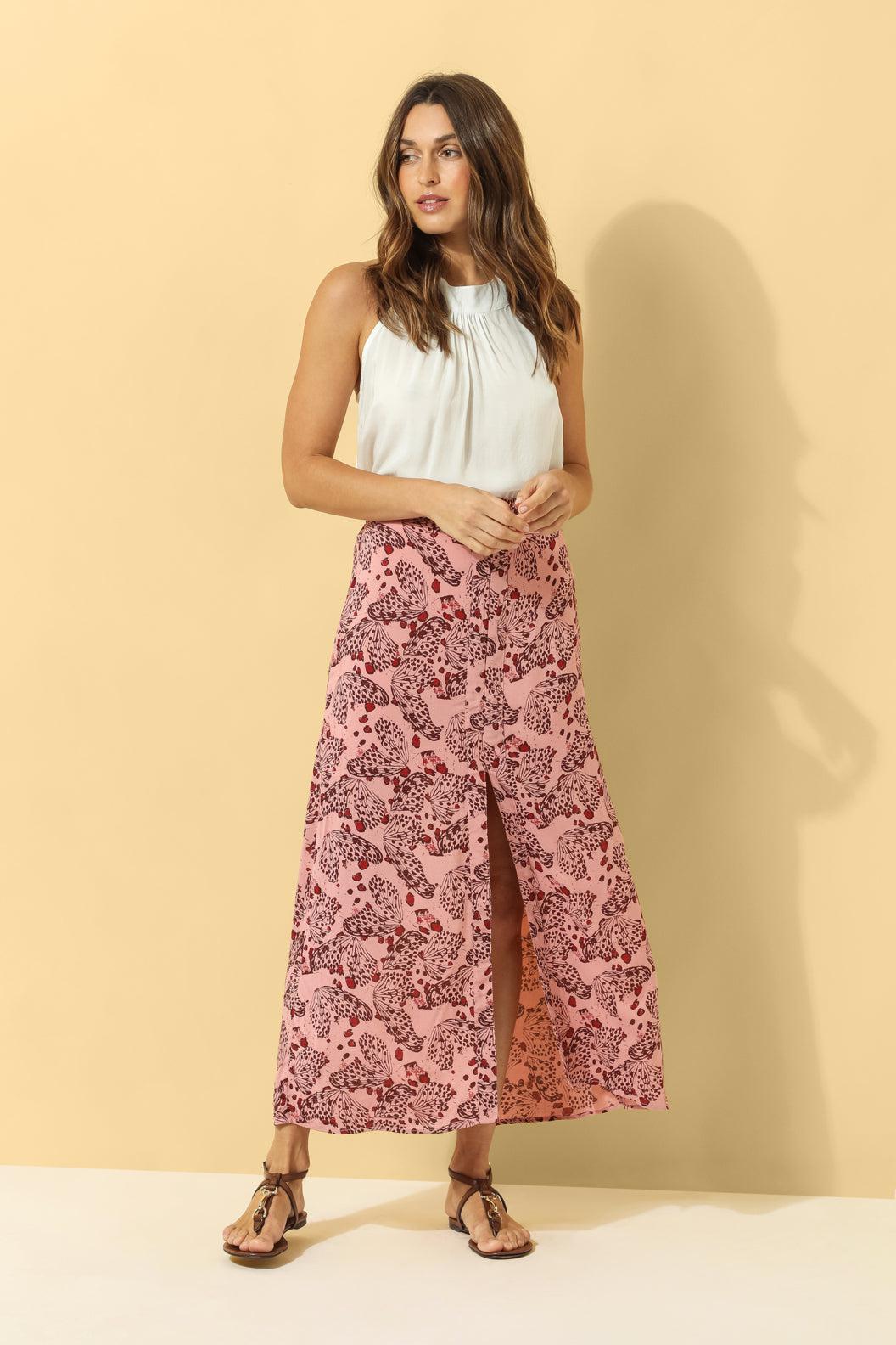 Mara Maxi Skirt ~ Dusty Rose Butterfly