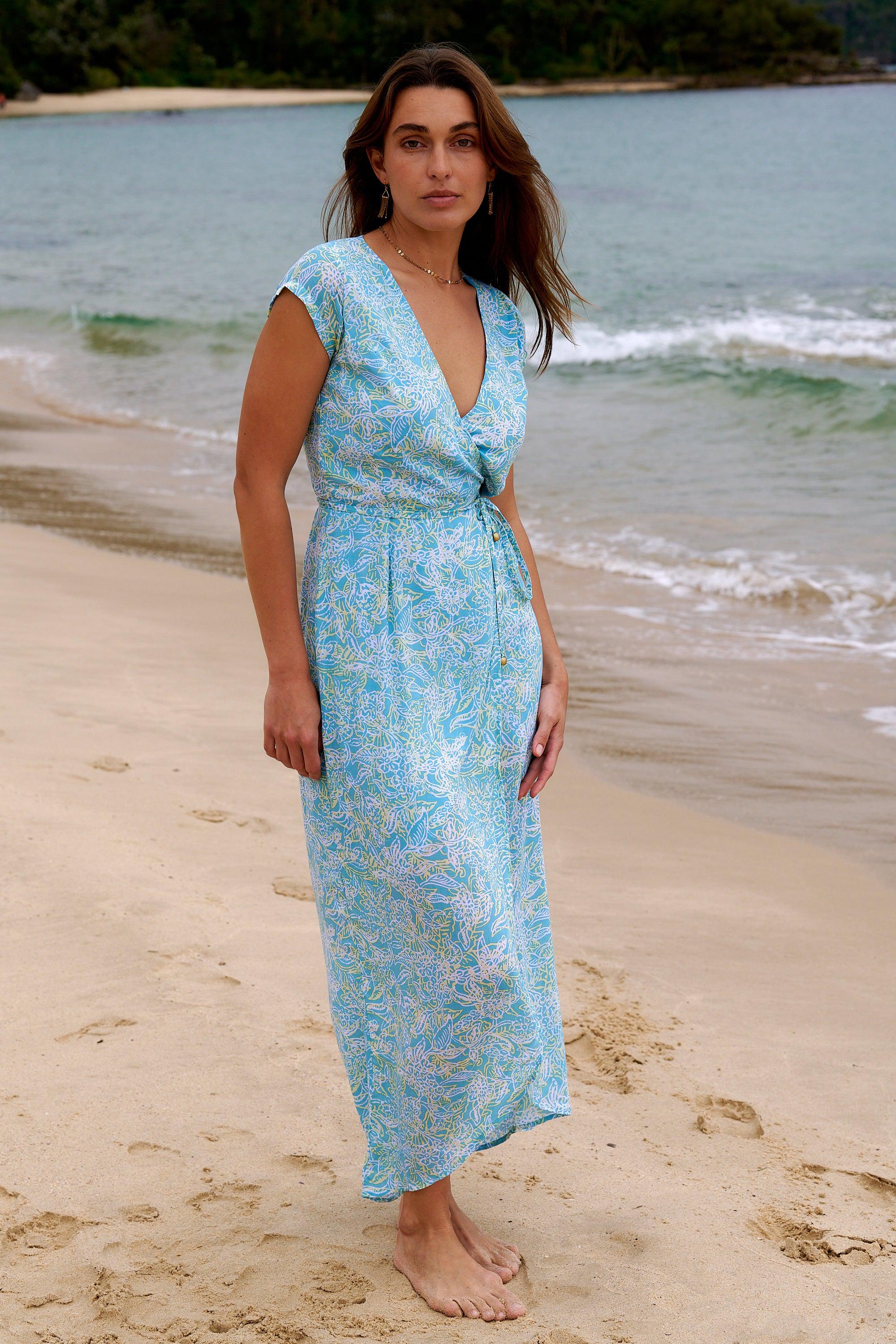 Mila Wrap Dress ~ Aqua & Lemon
