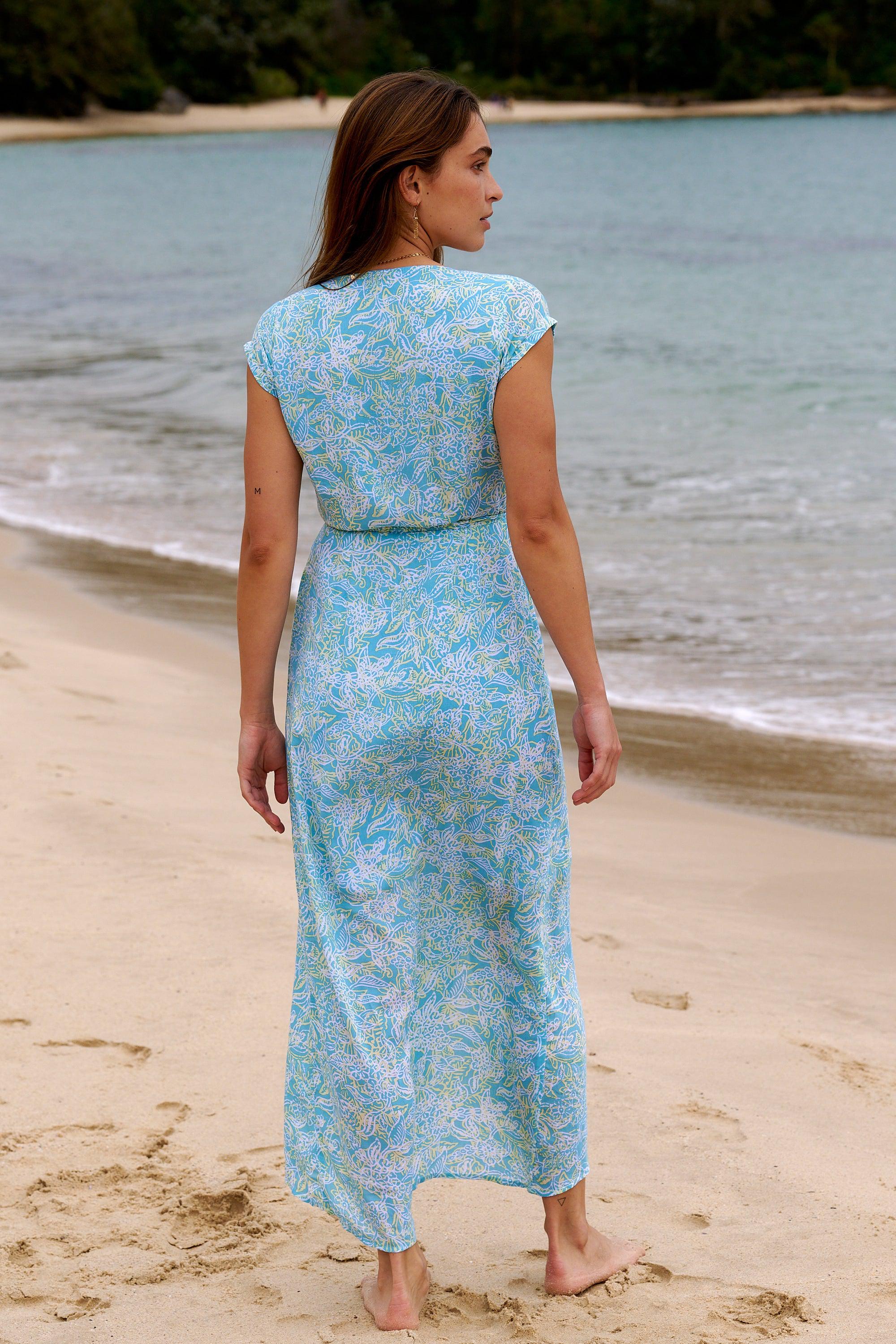 Mila Wrap Dress ~ Aqua & Lemon