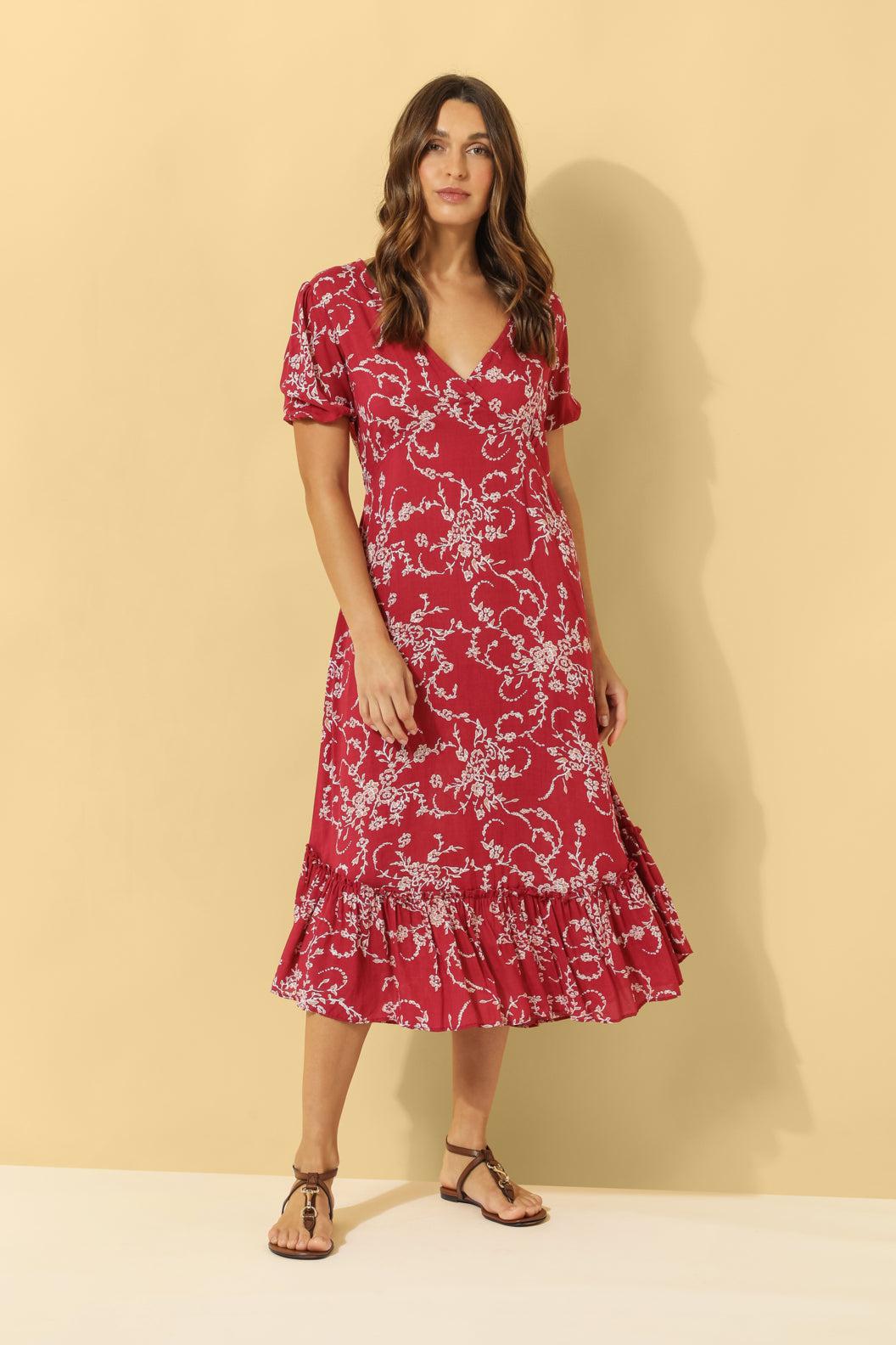 Noa Tie Back Dress ~ Red Floral