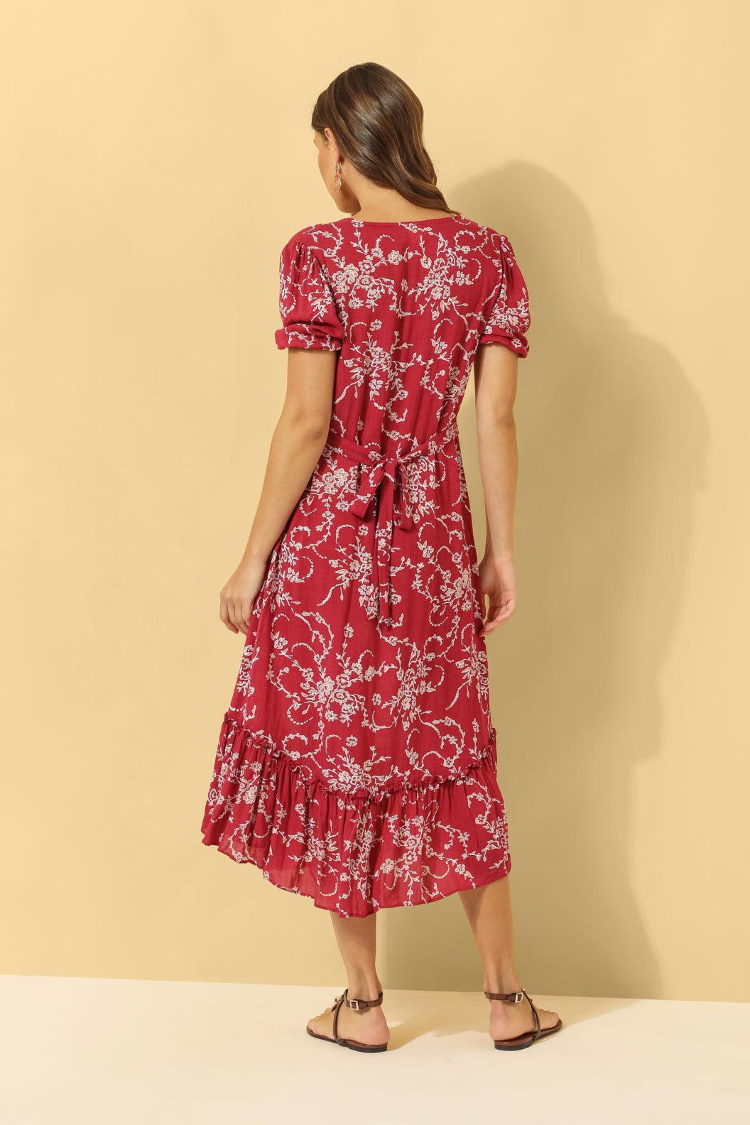 Noa Tie Back Dress ~ Red Floral