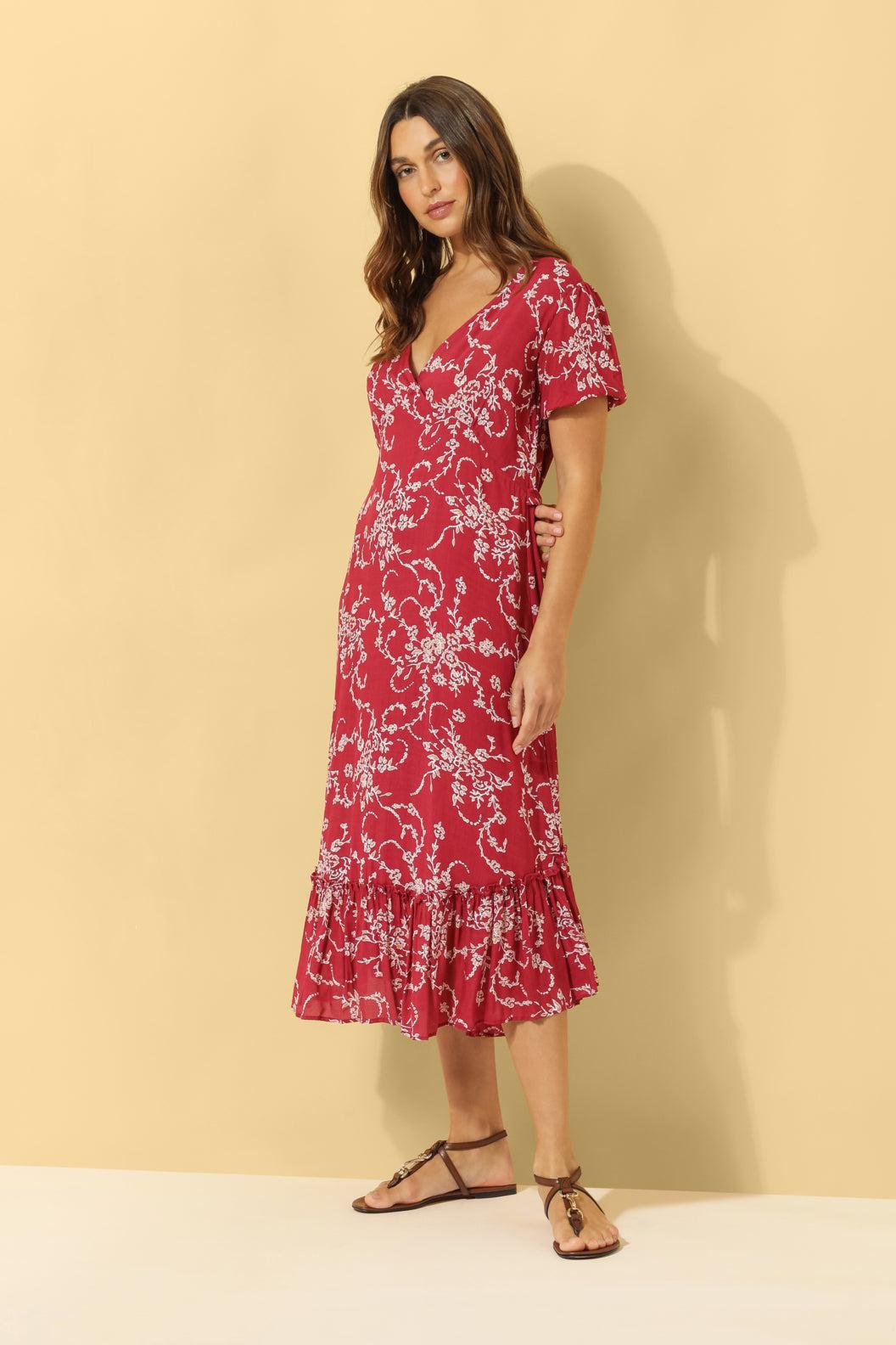 Noa Tie Back Dress ~ Red Floral