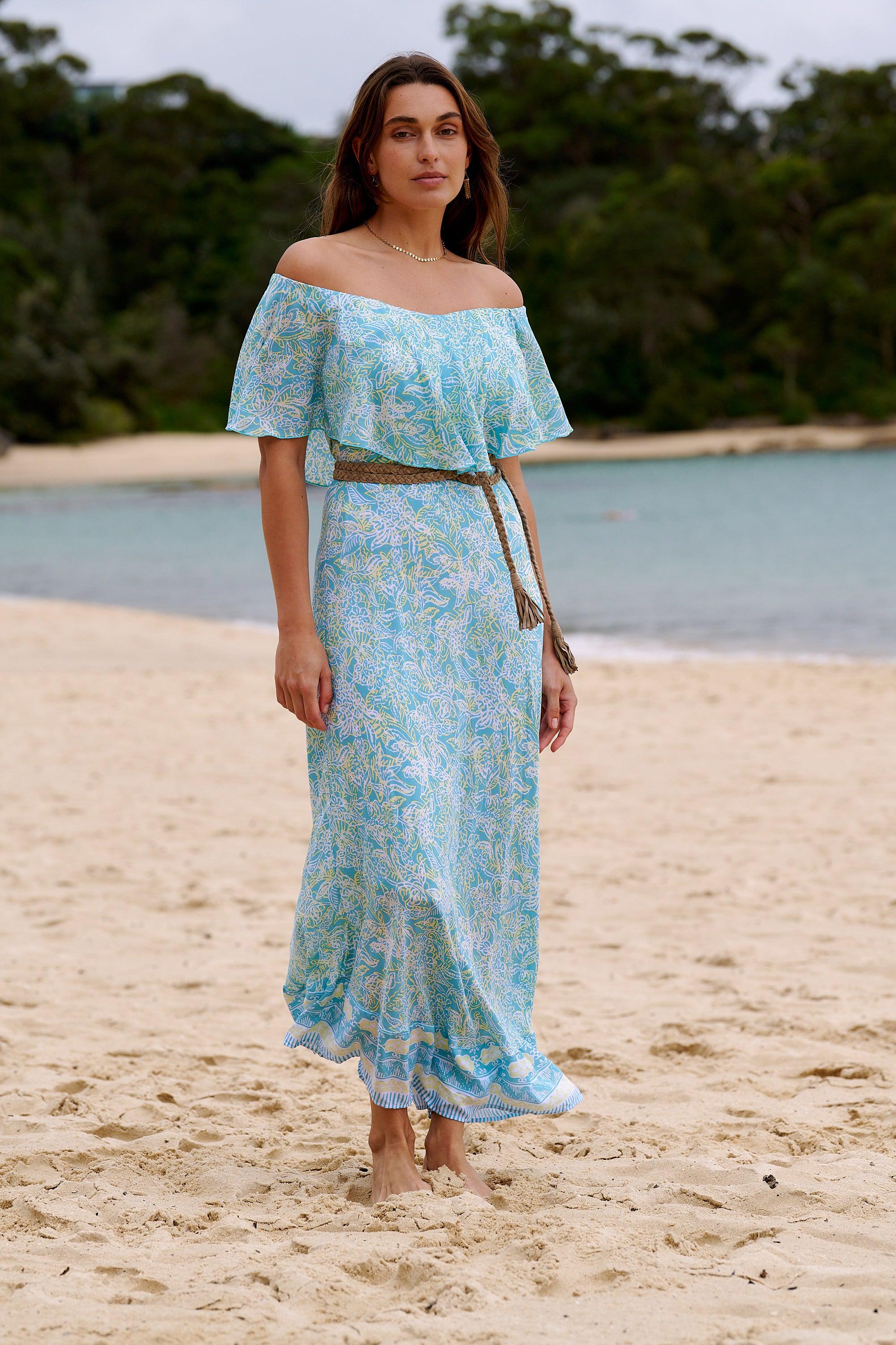 Stella Off The Shoulder Maxi Dress ~ Aqua