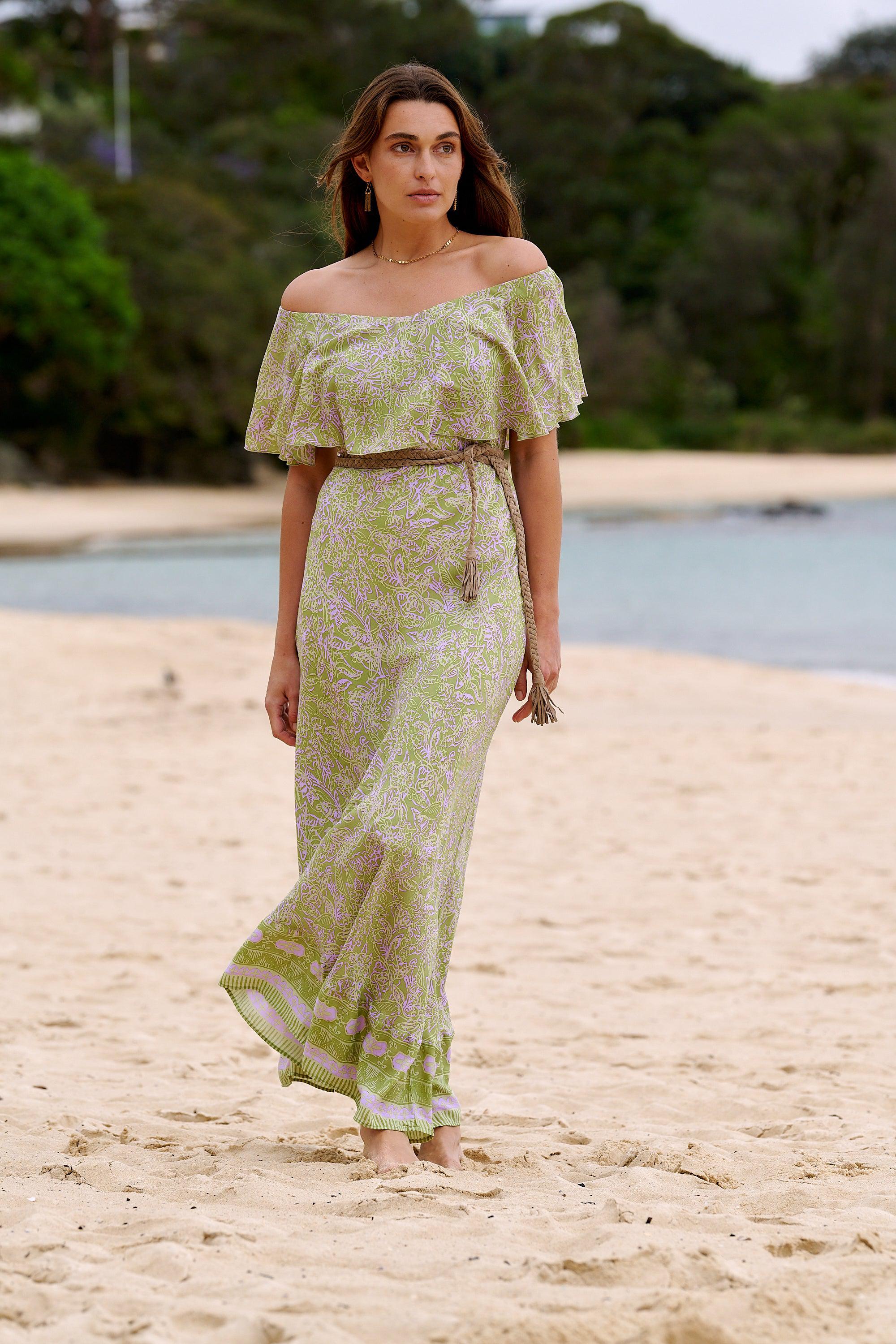 Stella Off The Shoulder Maxi Dress ~ Sage & Lavender