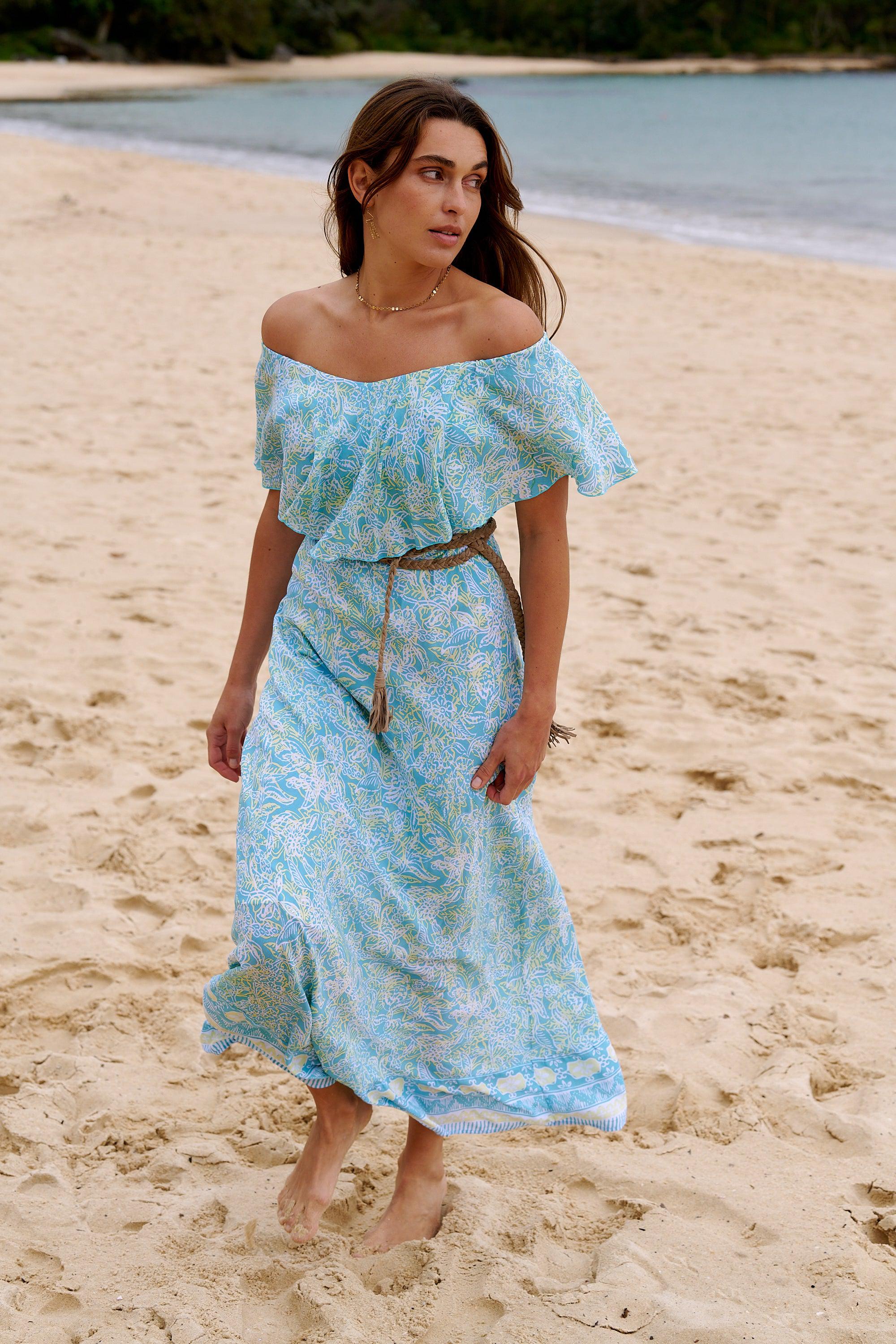 Stella Off The Shoulder Maxi Dress ~ Aqua
