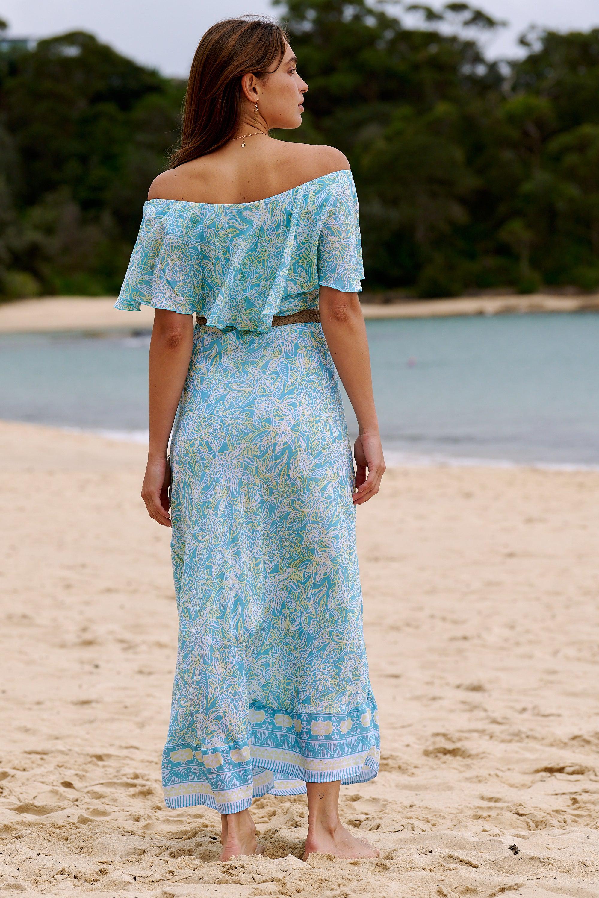 Stella Off The Shoulder Maxi Dress ~ Aqua