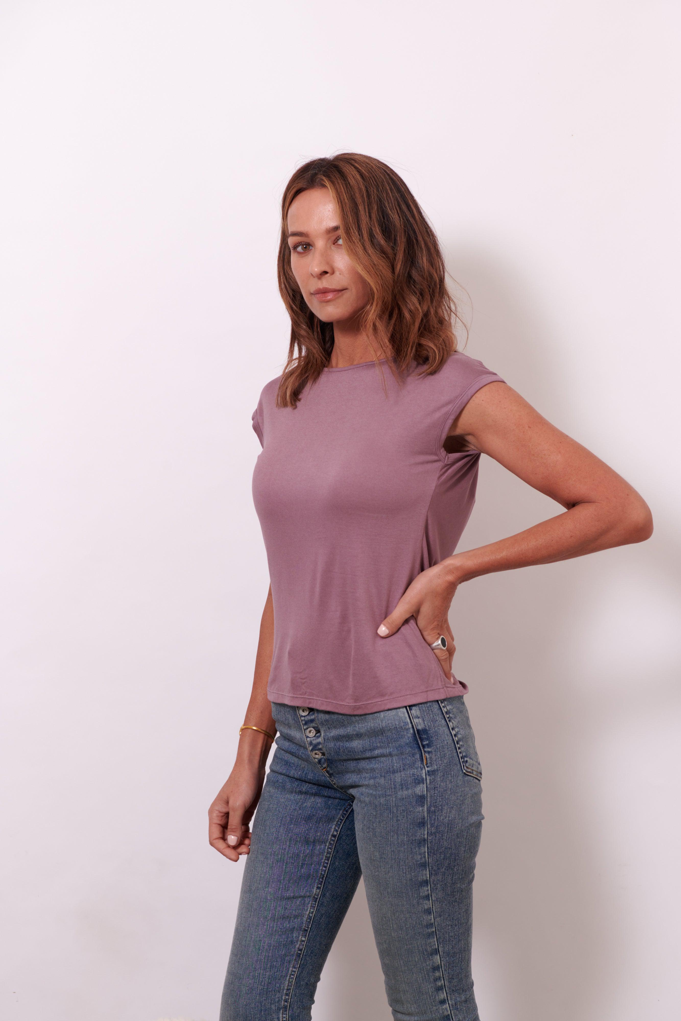Ava 100% Bamboo Draped Back T. ~ Twilight Mauve-Top-Harla