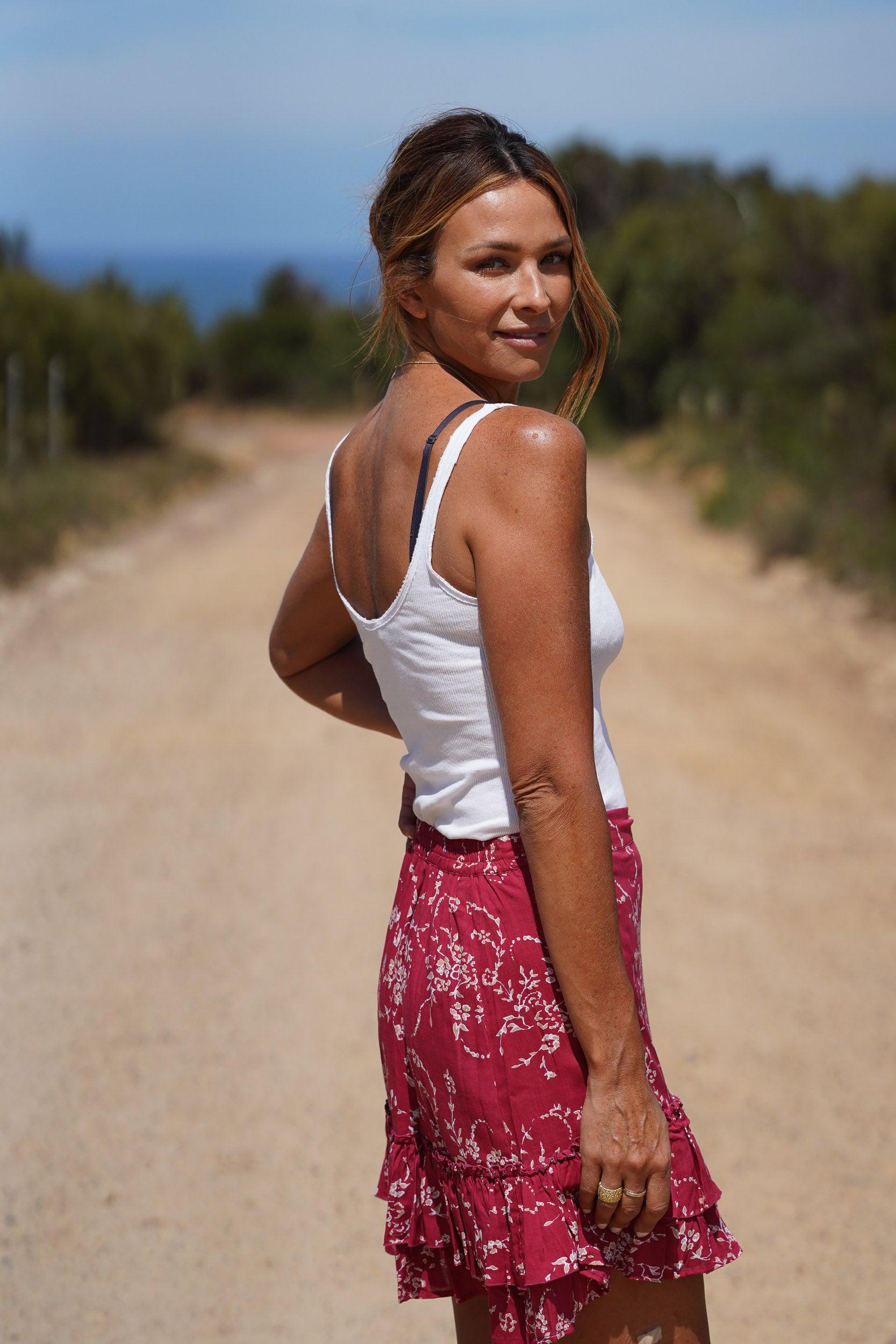 Billie Layered Mini Skirt ~ Rich Red