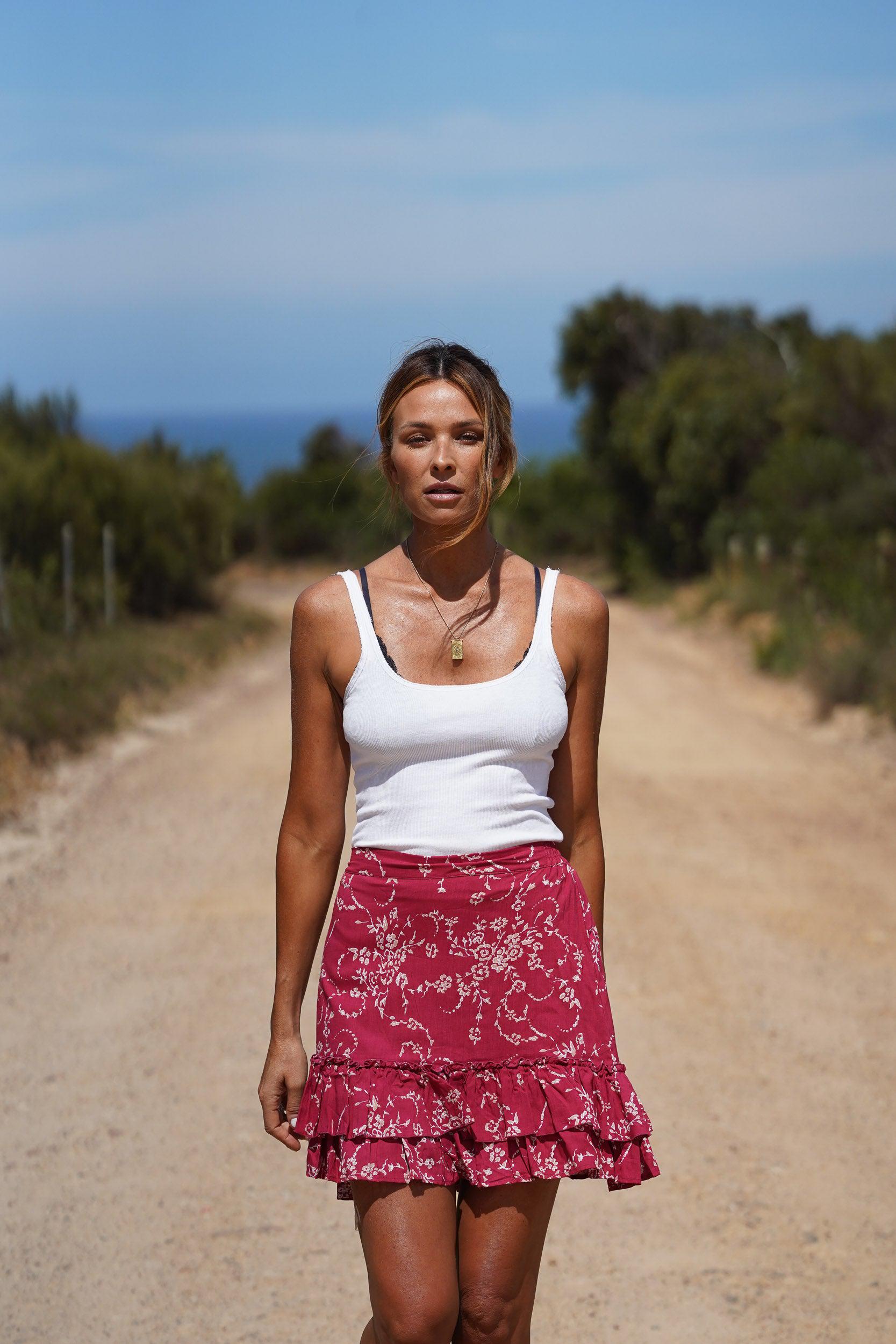 Billie Layered Mini Skirt ~ Rich Red