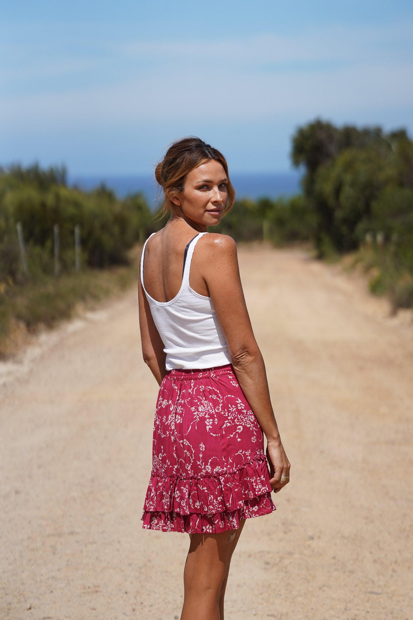 Billie Layered Mini Skirt ~ Rich Red