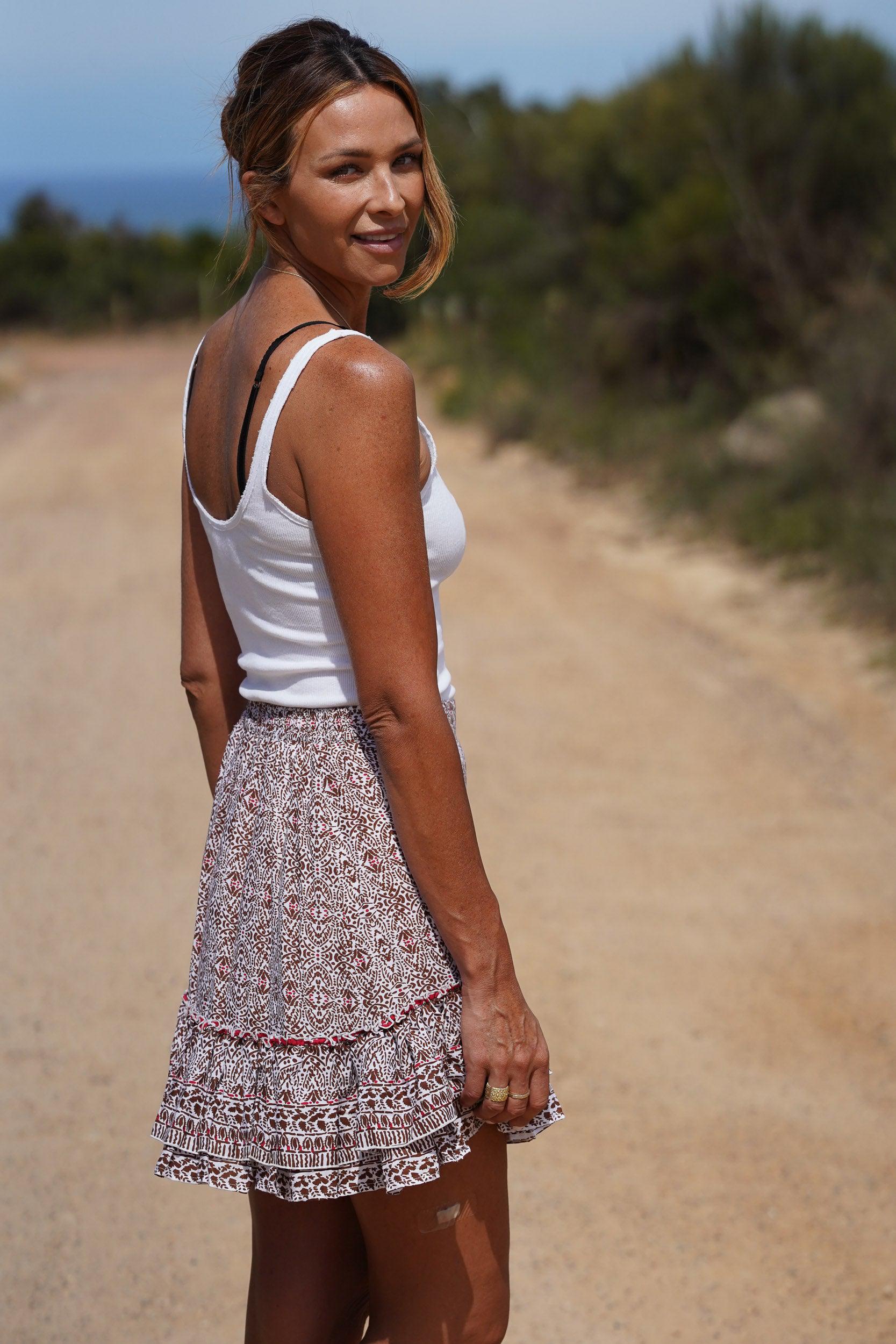 Billie Layered Mini Skirt ~ White and Amber-Skirt-Harla