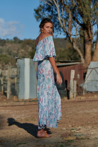 Green tropical print on sale maxi