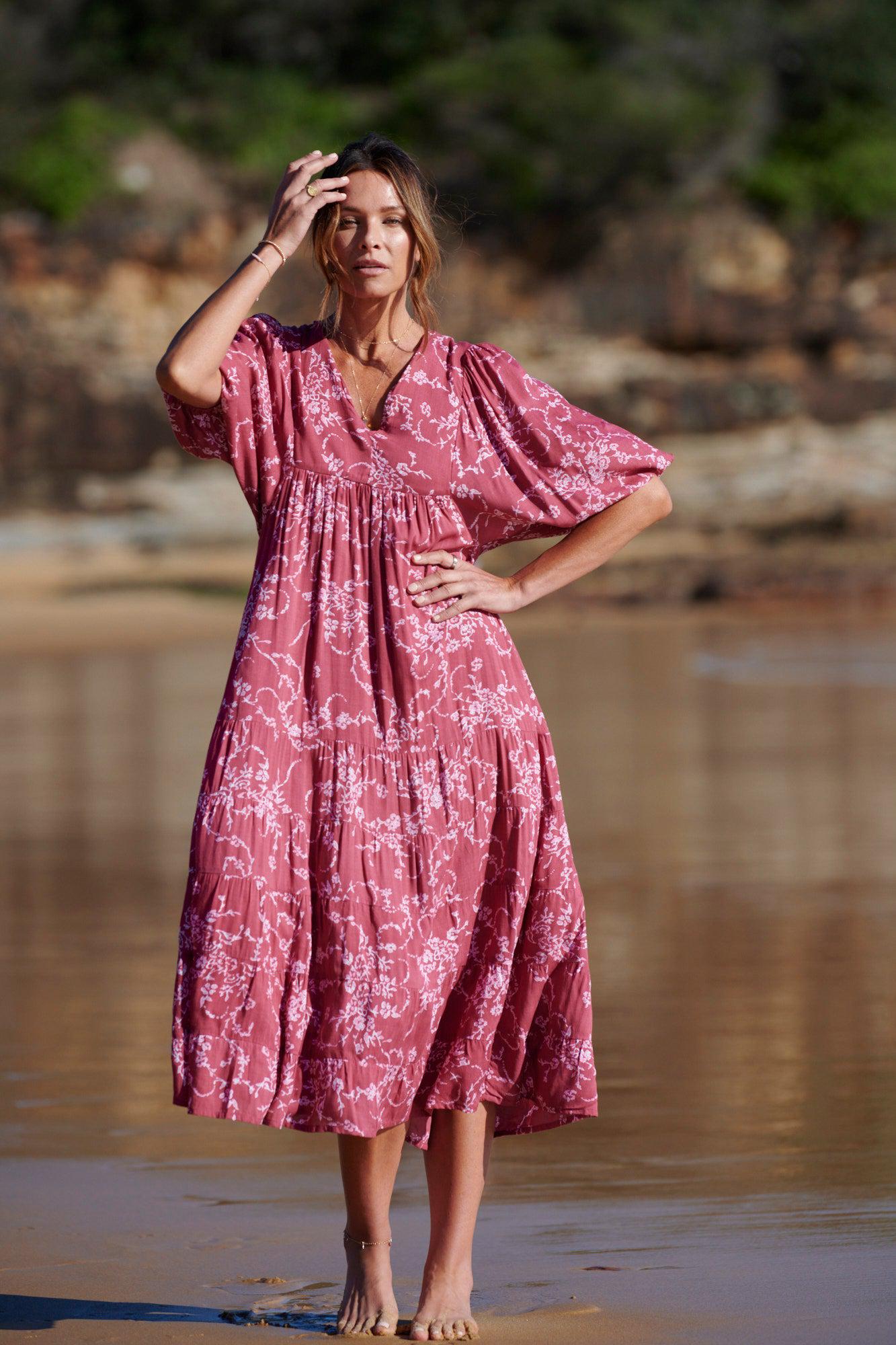 Carla Balloon Sleeve Maxi ~ Rich Red-Kaftan-Harla