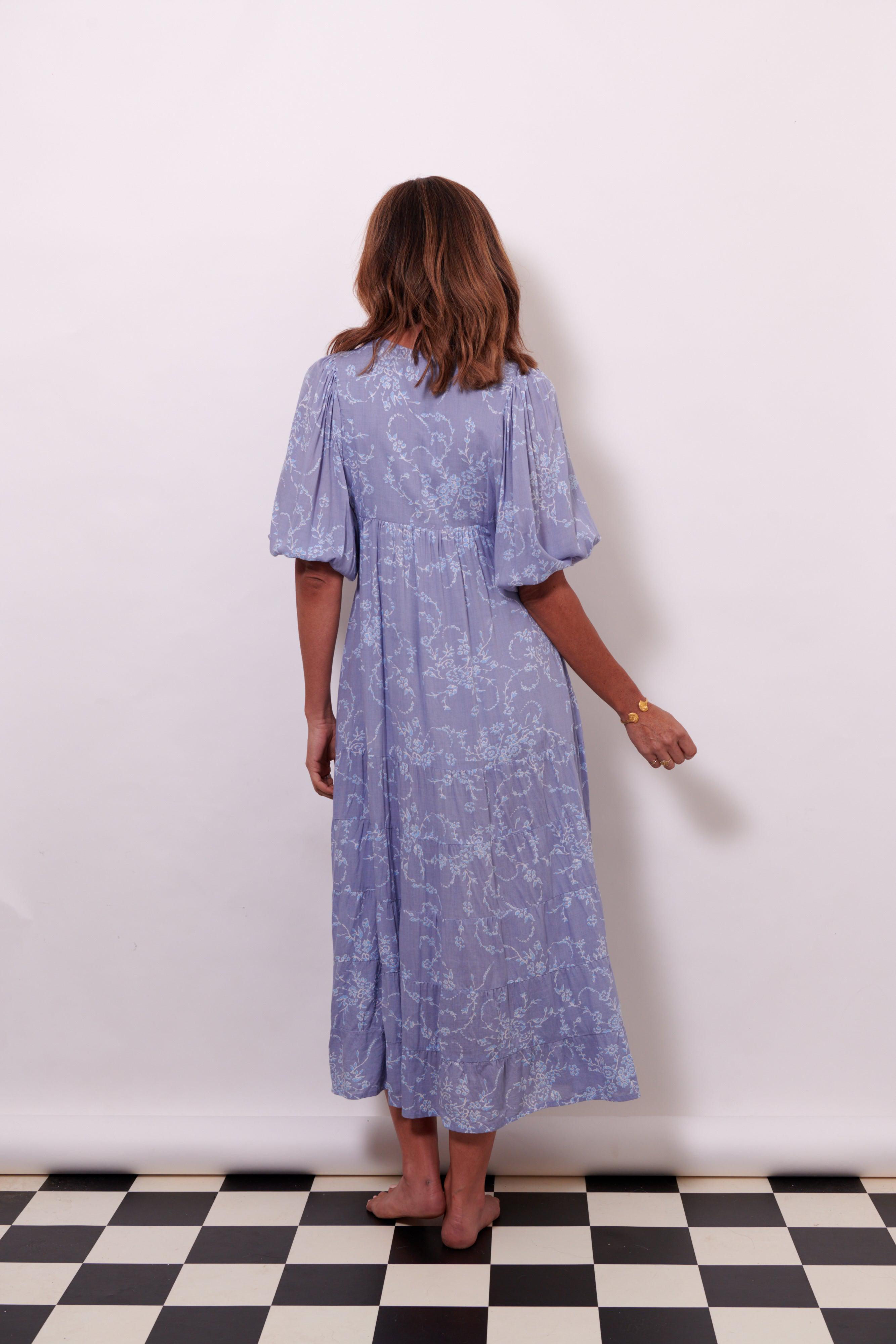 Carla Balloon Sleeve Maxi ~ Two Toned Blue-Sample-Harla