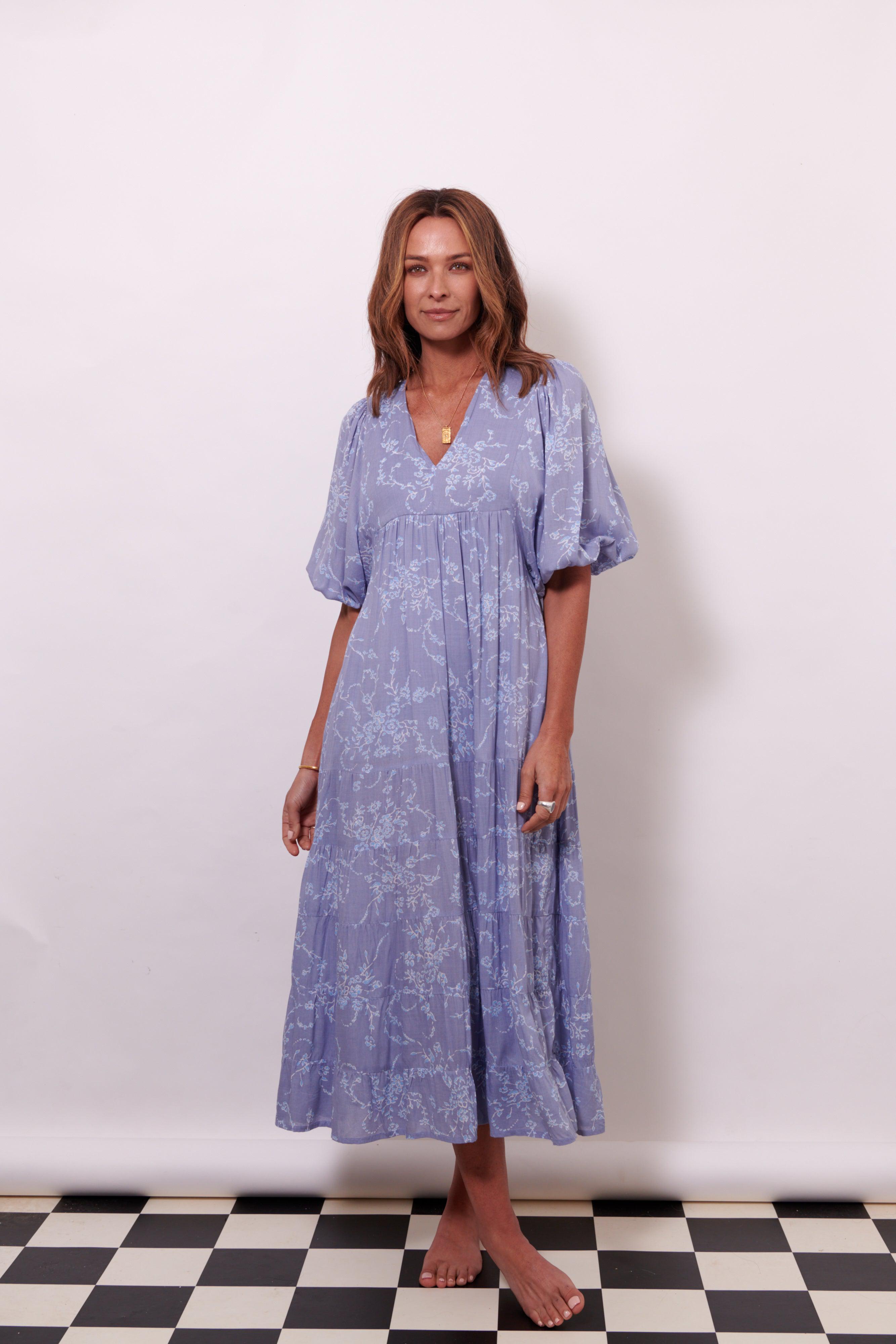 Carla Balloon Sleeve Maxi ~ Two Toned Blue-Sample-Harla