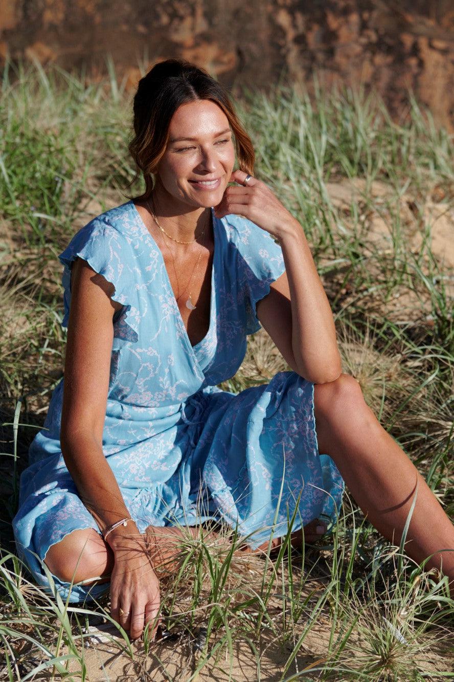 Ellie Wrap Dress ~ Aqua Blue-Wrap Dress-Harla