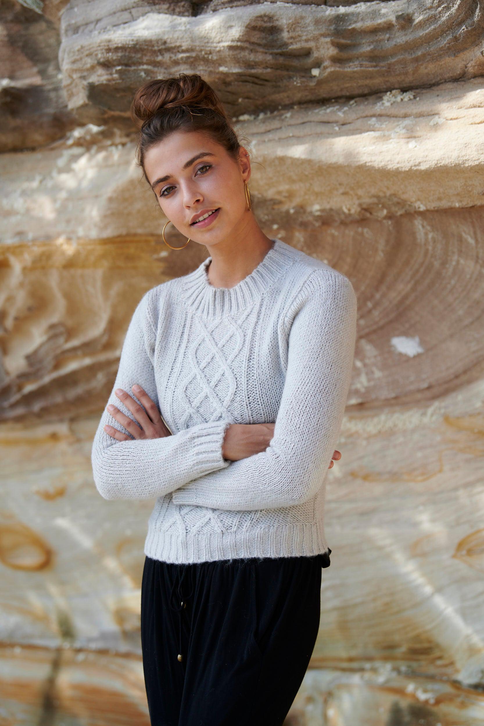 Evelyn Cable Knit Sweater ~ Cool Grey-Knit-Harla