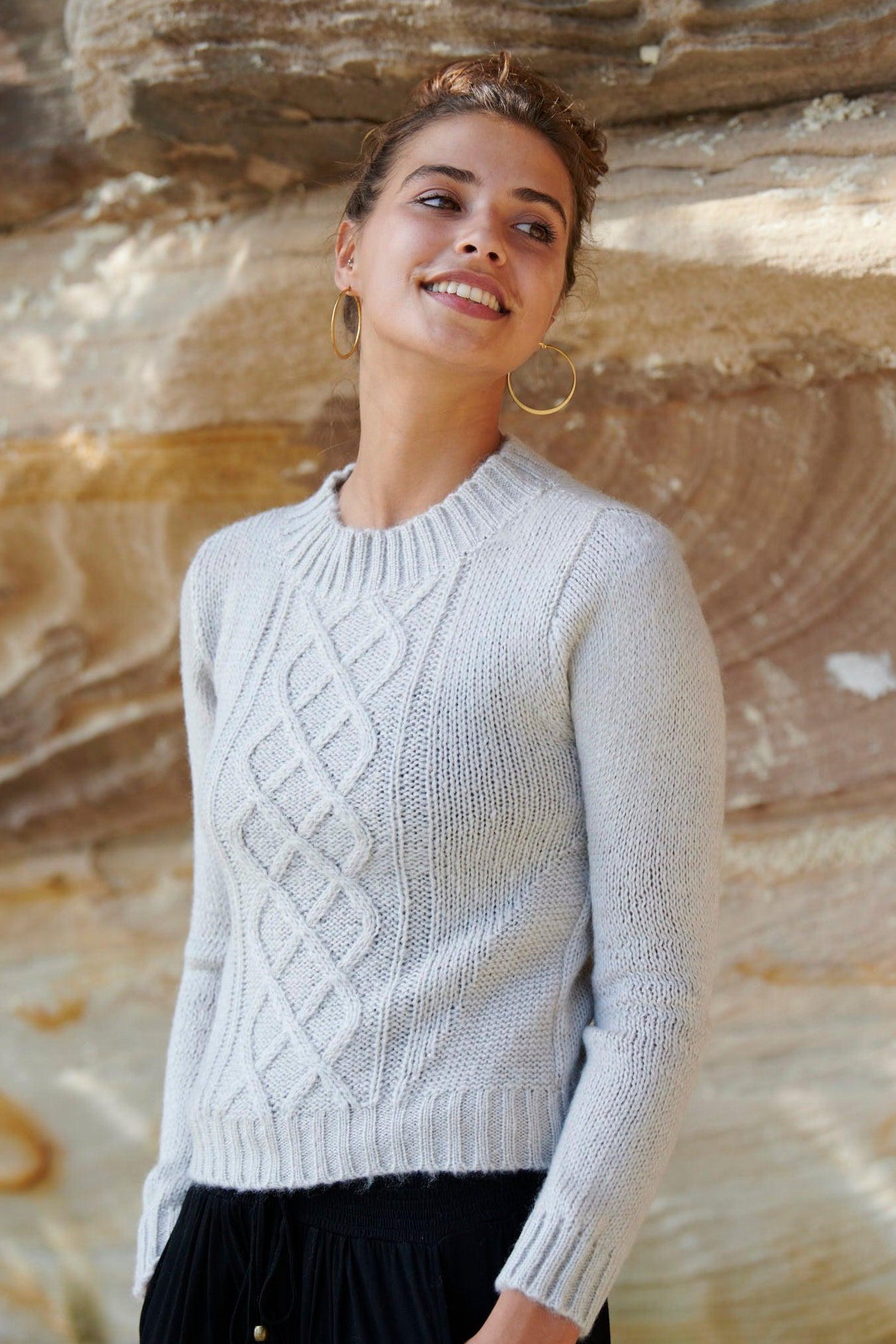 Evelyn Cable Knit Sweater ~ Cool Grey-Knit-Harla