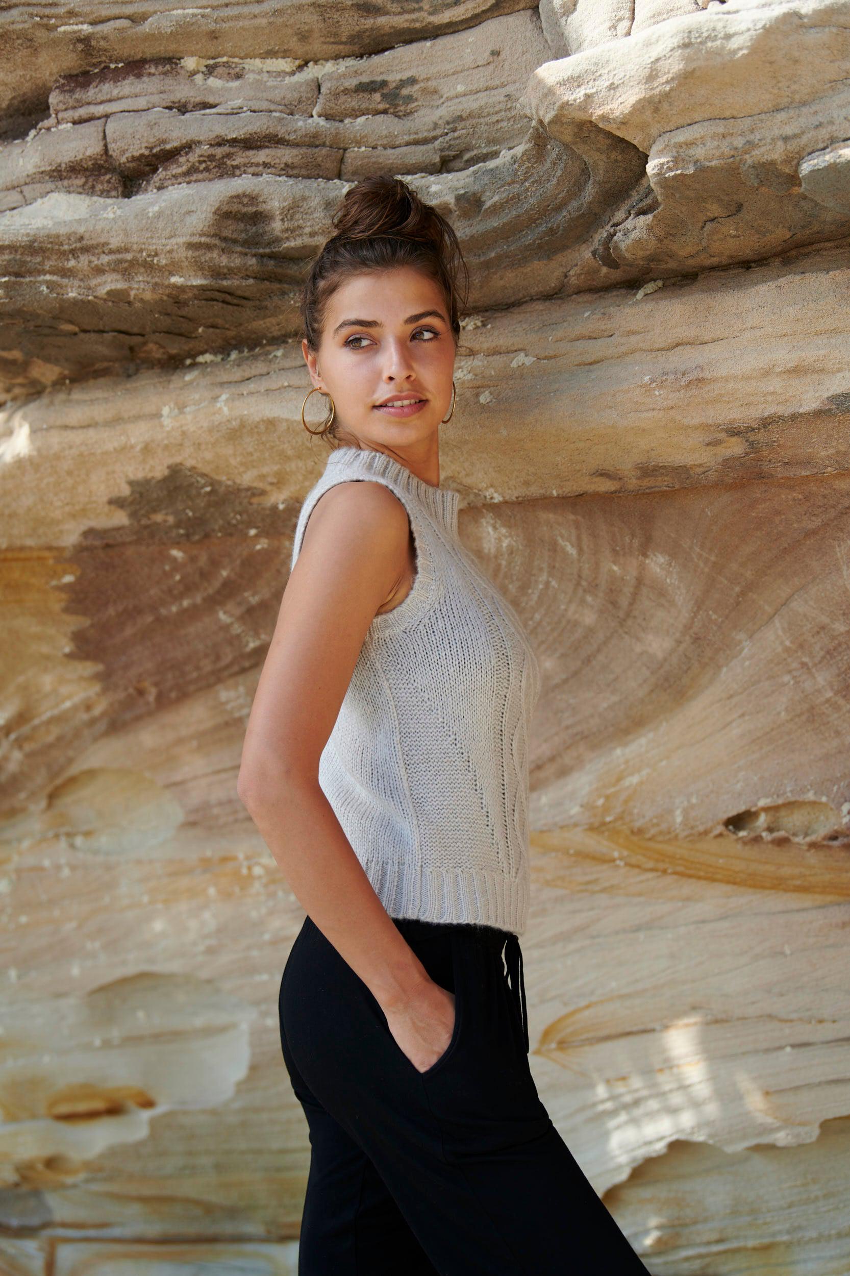 Evelyn Cable Knit Vest ~ Cool Grey-Knit-Harla