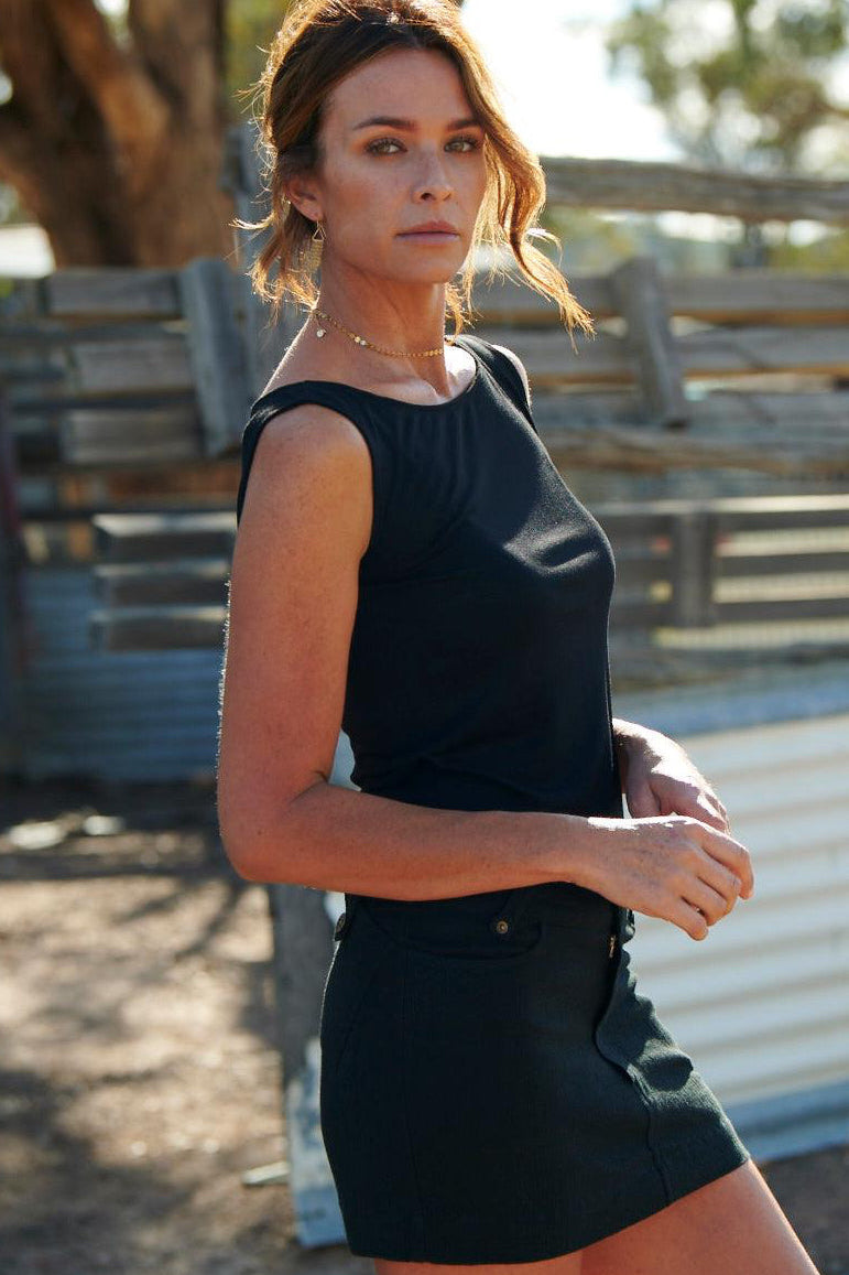 Ezra 100% Cotton Mini Skirt ~ Black-Skirt-Harla