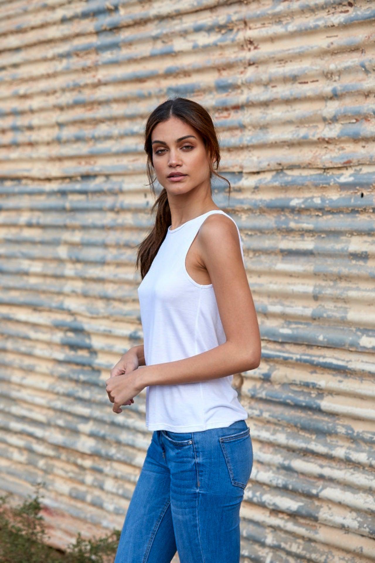 Grace 100% Bamboo Singlet ~ White-Top-Harla