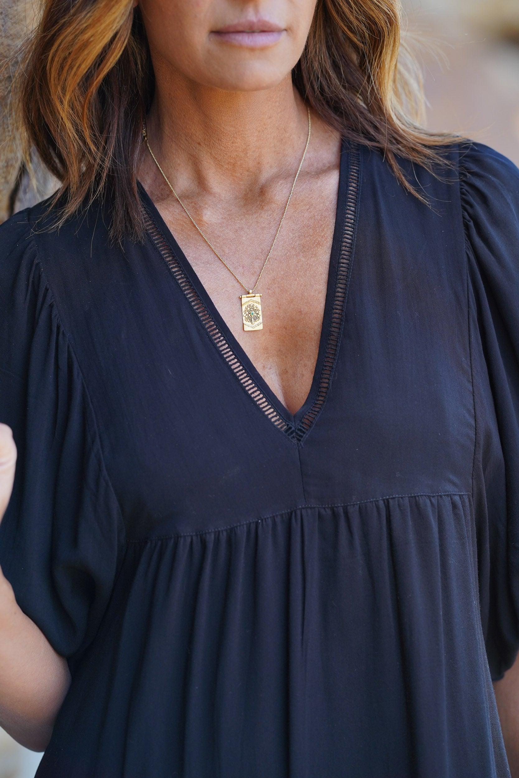 Iris Balloon Sleeve Midi ~ Black Crepe with Lace Trim-Dress-Harla