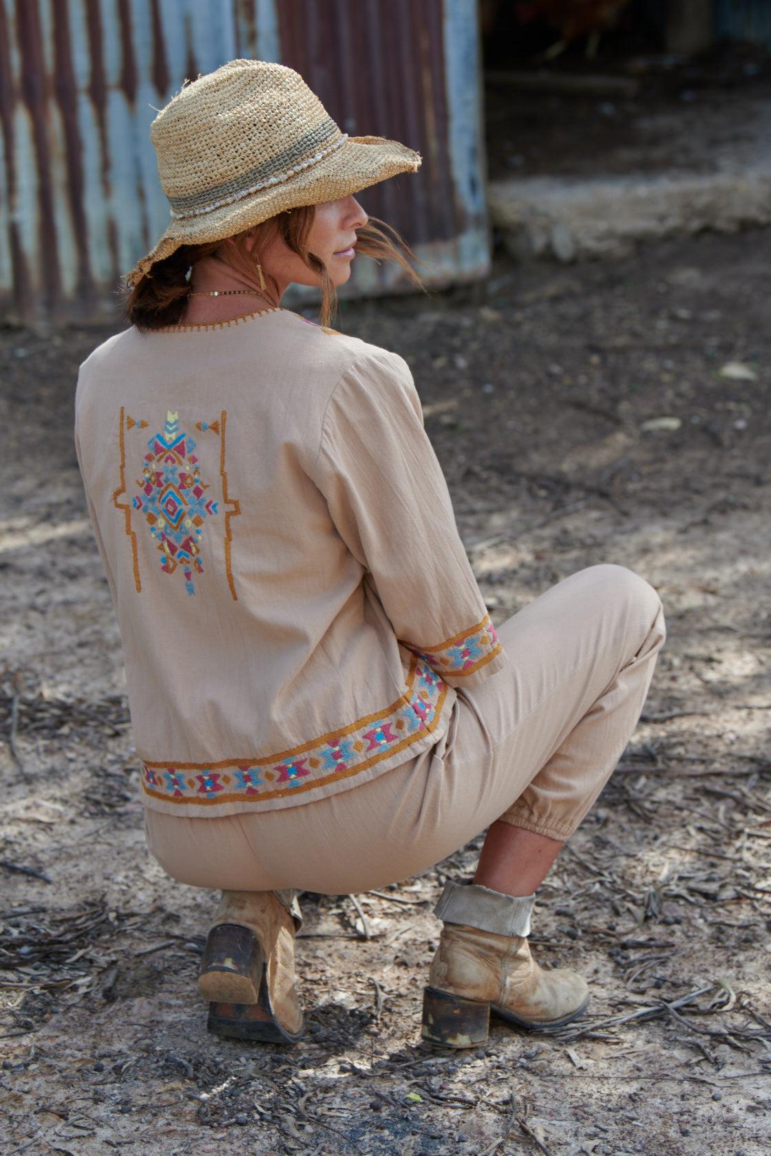 Kora 100% Cotton Embroidered Jacket ~ Maple-Jacket-Harla