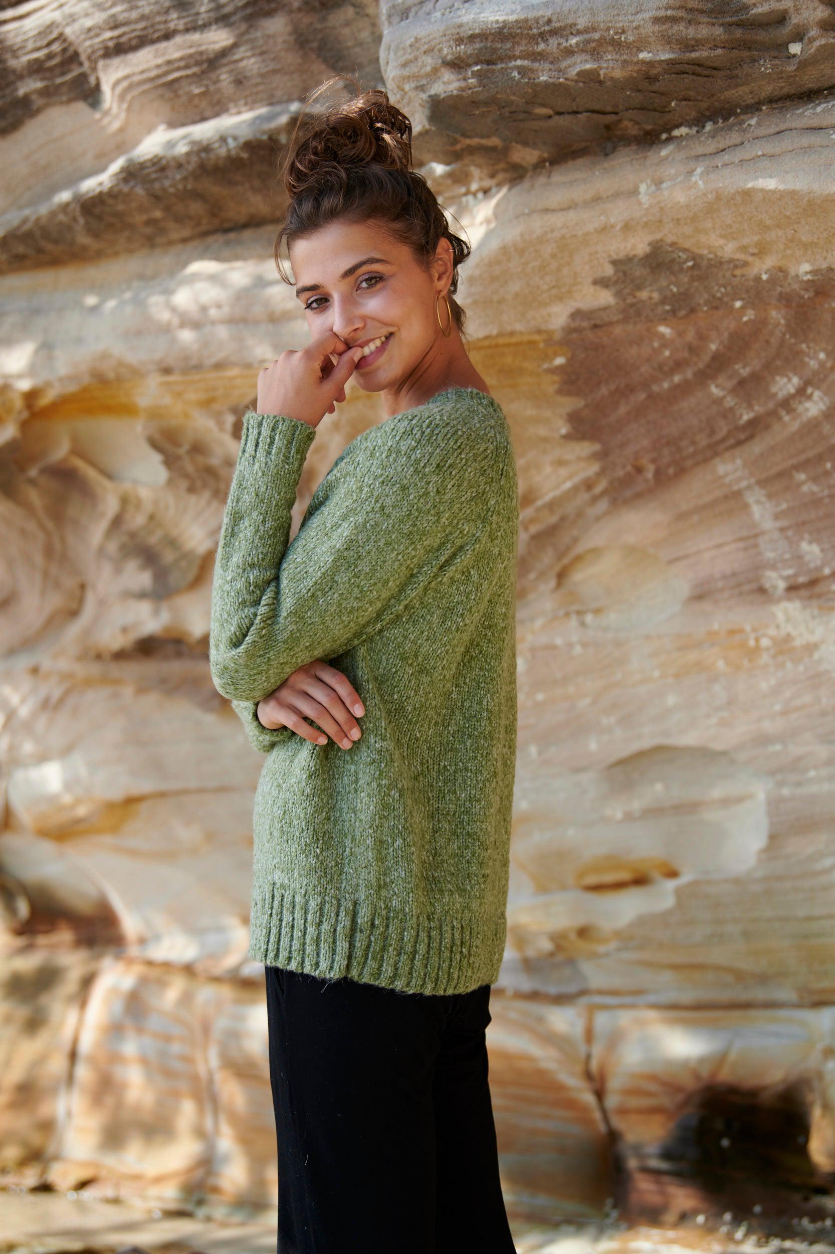 Lola Knit Sweater ~ Olive Green-Knit-Harla