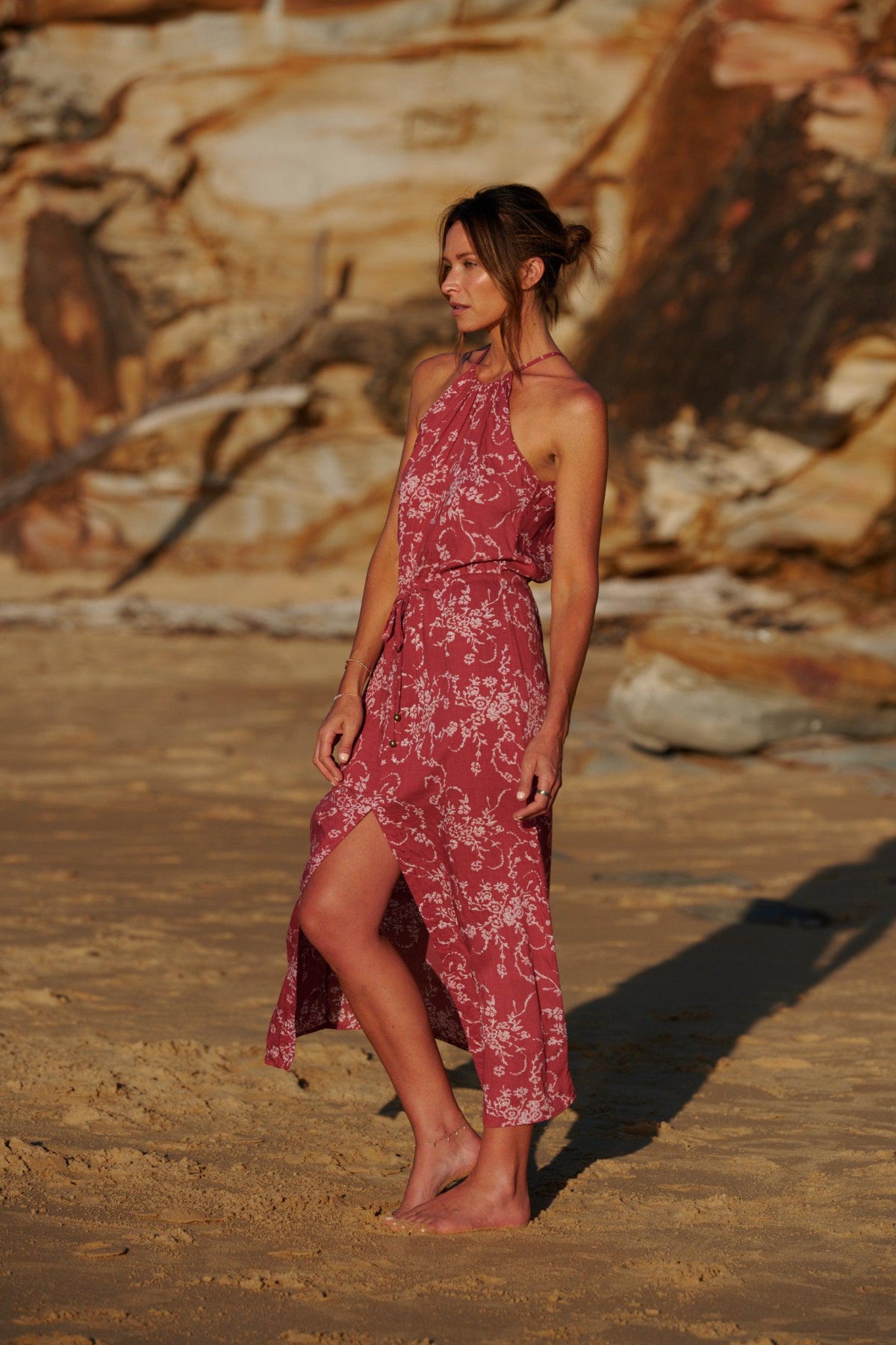 Lyla Drawstring Halterneck Dress ~ Rich Red-Dress-Harla