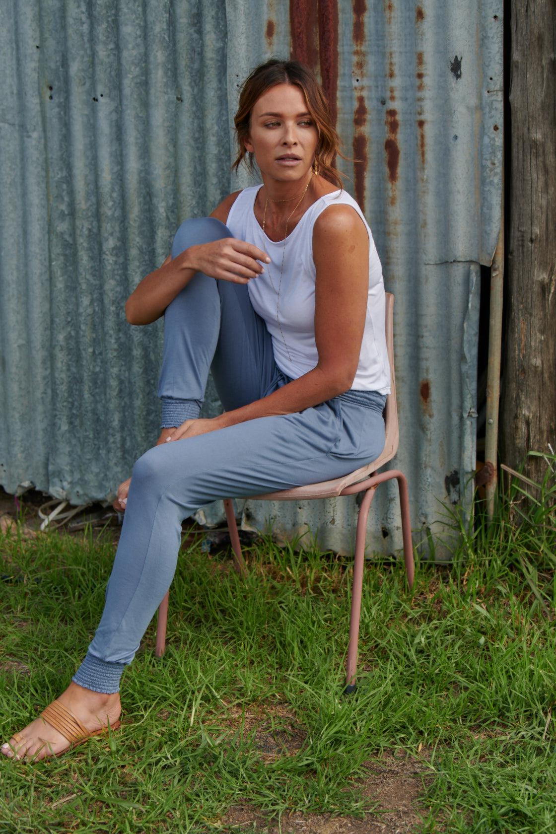 Tyler 100% Bamboo Pants ~ Blue-Pants-Harla