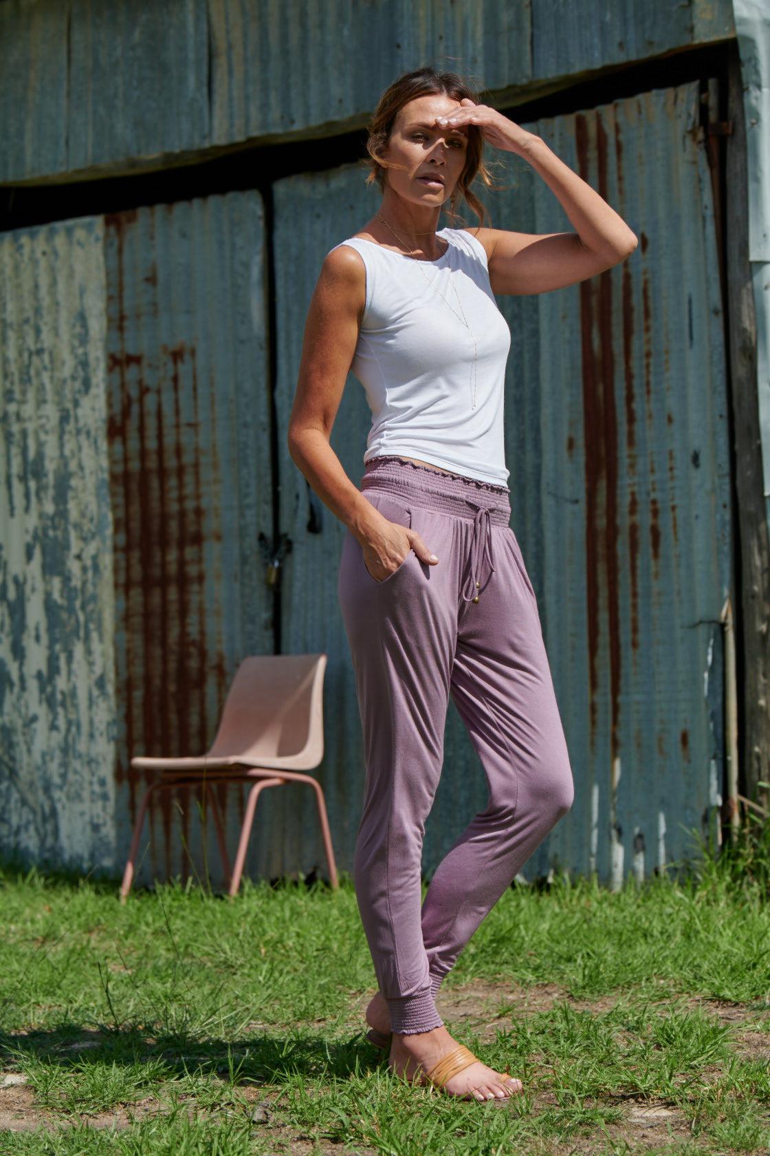 Tyler 100% Bamboo Pants ~ Mauve-Pants-Harla