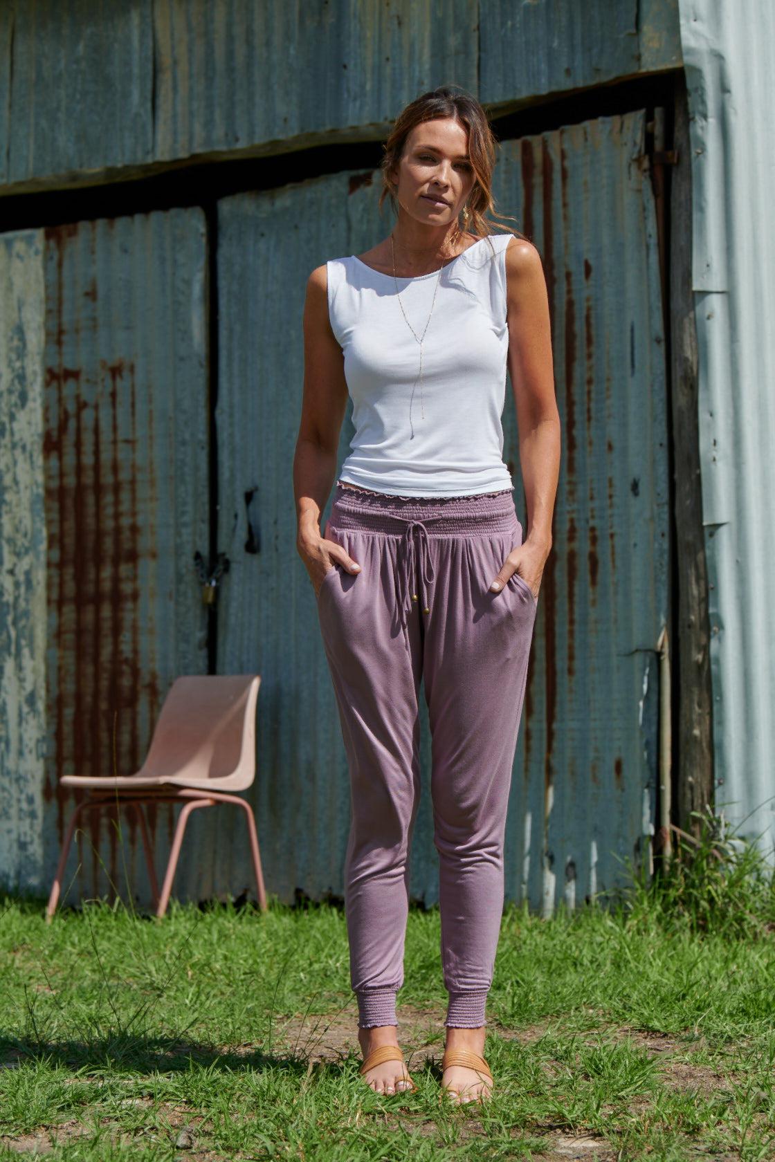 Tyler 100% Bamboo Pants ~ Mauve-Pants-Harla