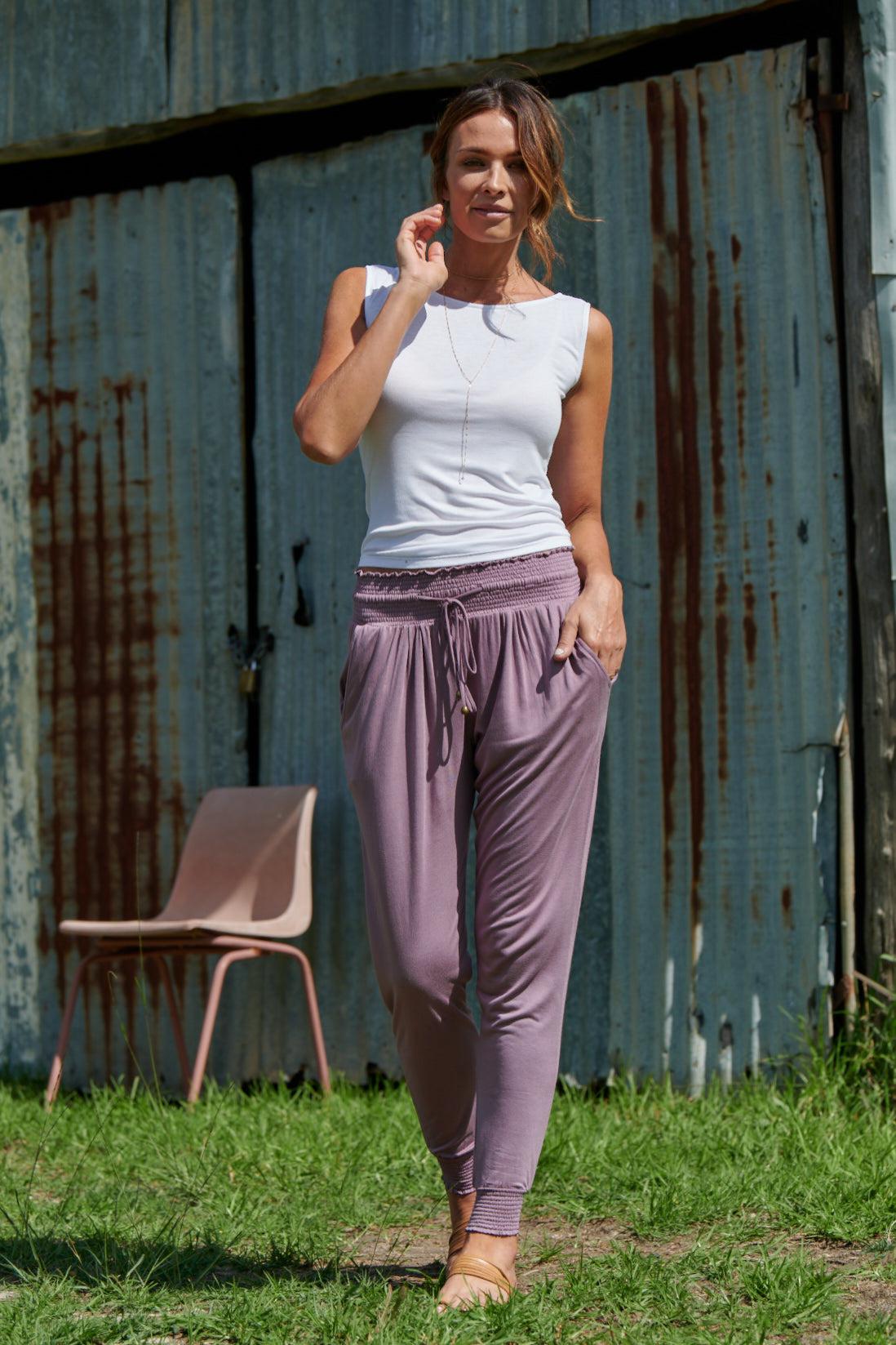Tyler 100% Bamboo Pants ~ Mauve-Pants-Harla