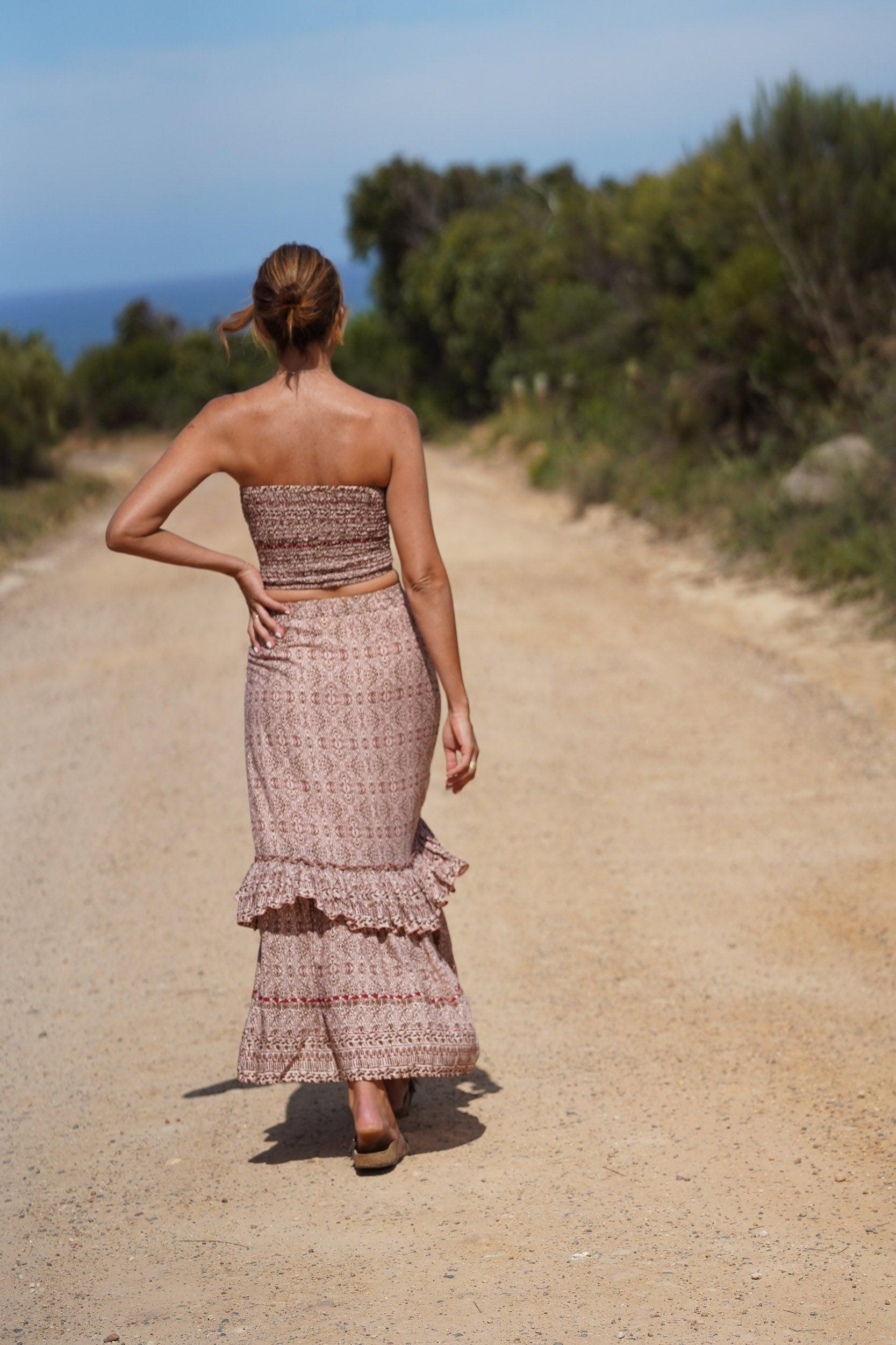 Zoe Layered Maxi Skirt ~ Coral and Amber-Skirt-Harla