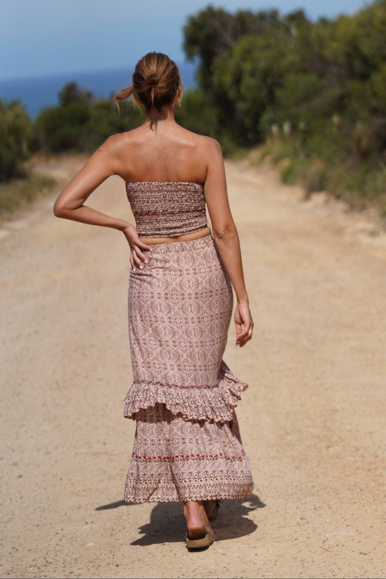 Zoe Layered Maxi Skirt ~ Coral and Amber-Skirt-Harla