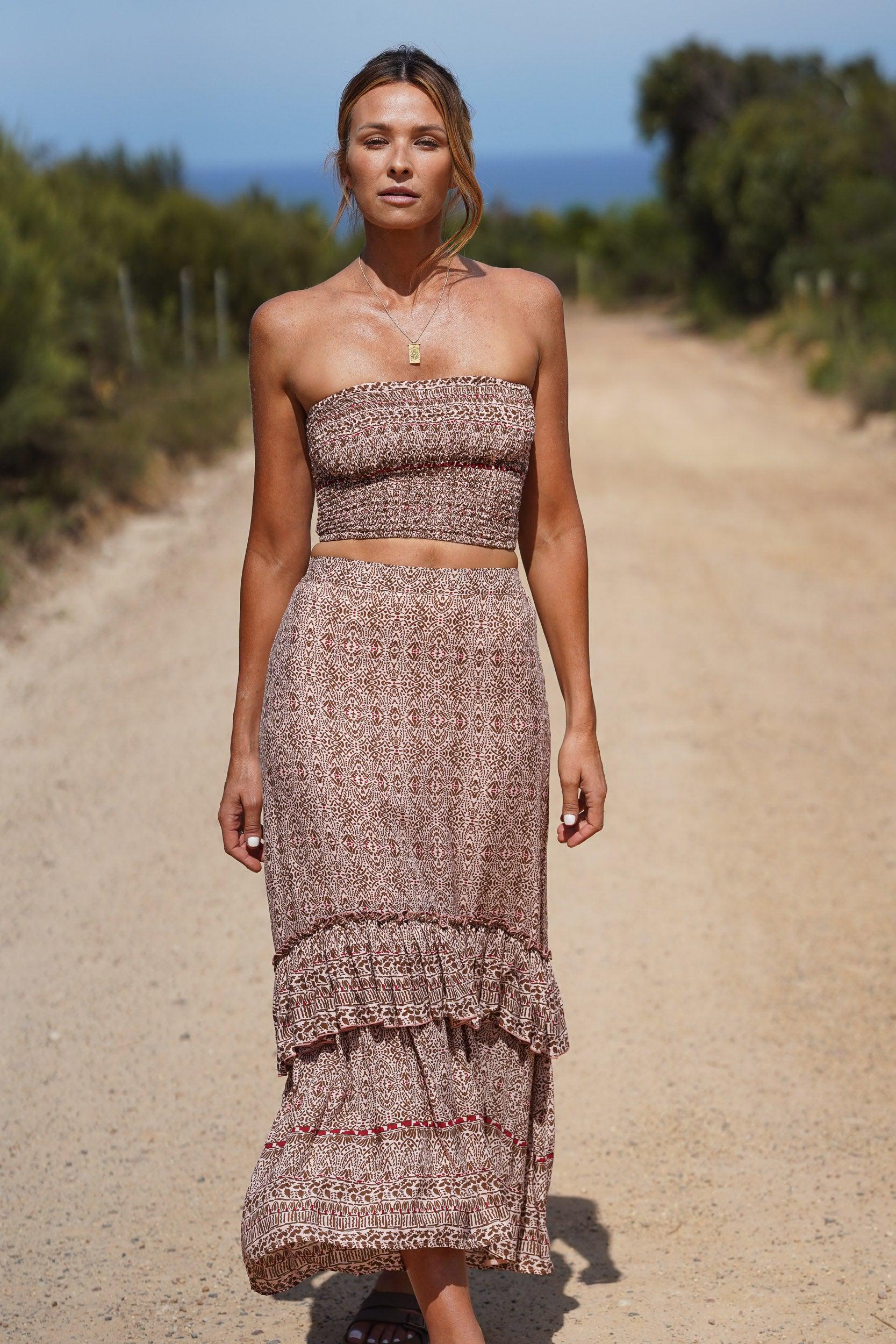 Zoe Layered Maxi Skirt ~ Coral and Amber-Skirt-Harla