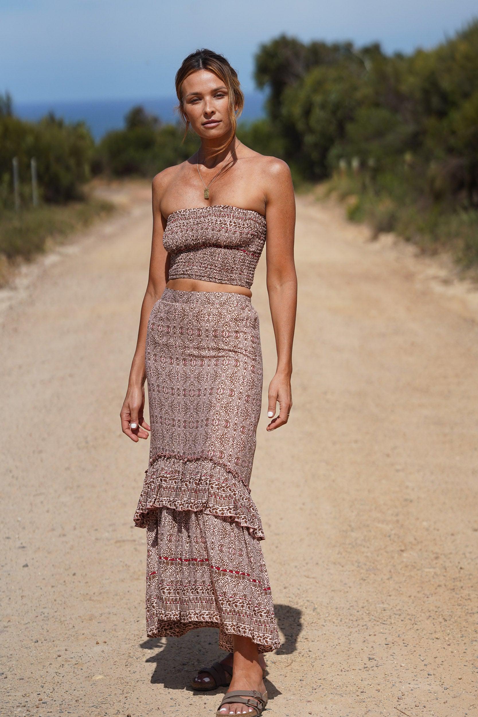 Zoe Layered Maxi Skirt ~ Coral and Amber-Skirt-Harla