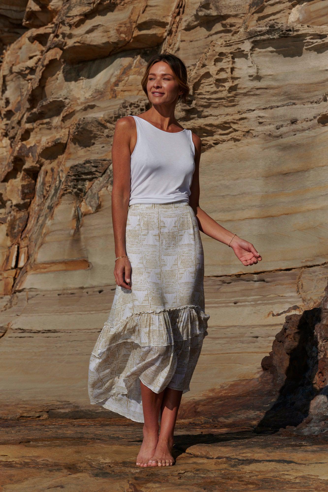 Zoe Layered Maxi Skirt ~ White & Gold-Skirt-Harla