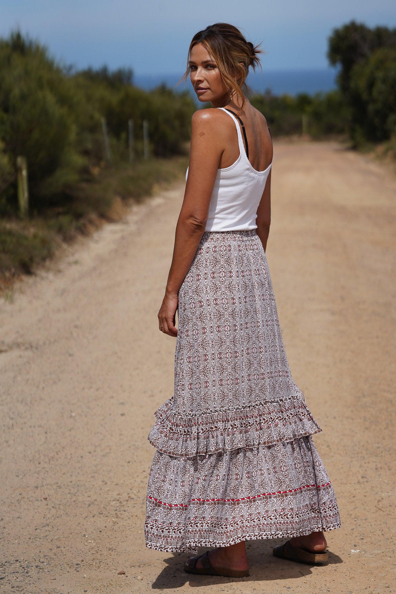 Zoe Layered Maxi Skirt ~ White and Amber-Skirt-Harla